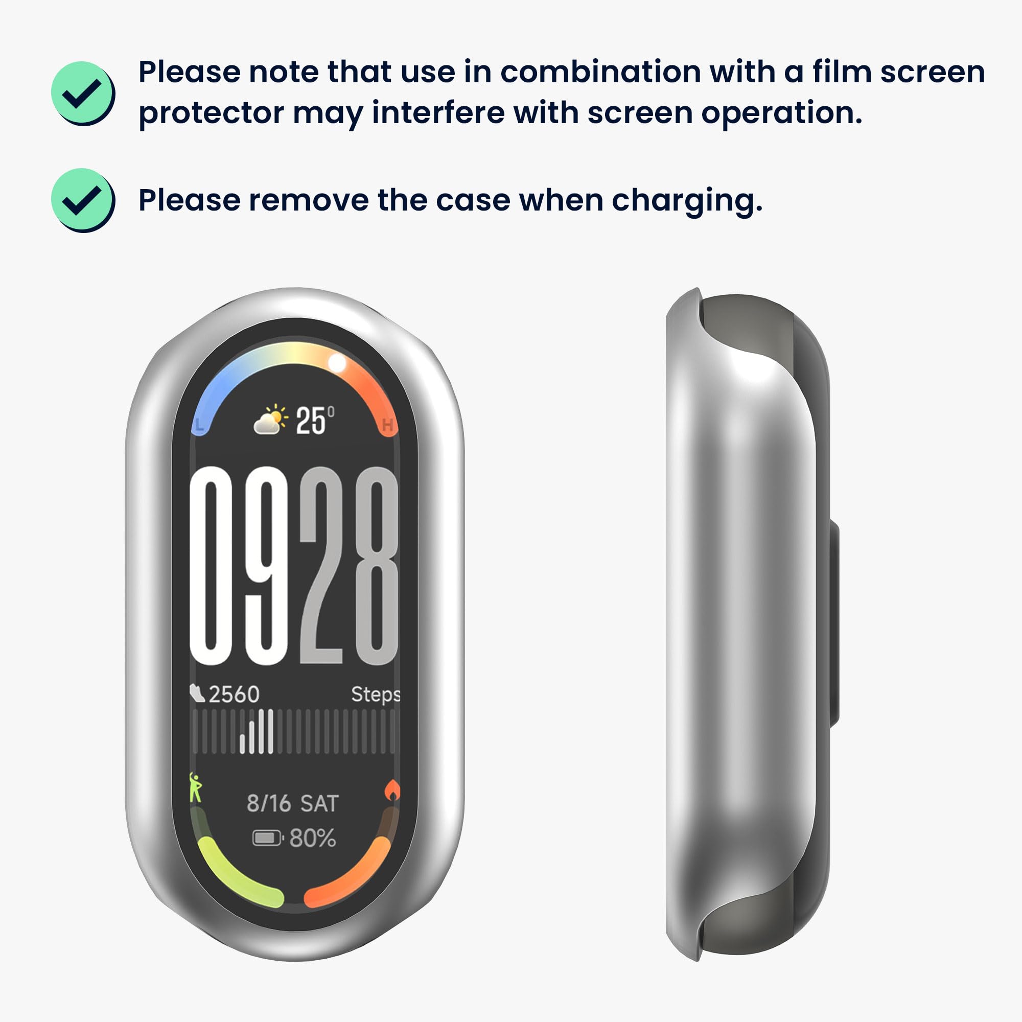 kwmobile 2X Etui kompatybilne z Xiaomi Mi Band 10 / Smart Band 10 - kompletne etui z pełnym szkłem na fitnesstracker - czarno-srebrny