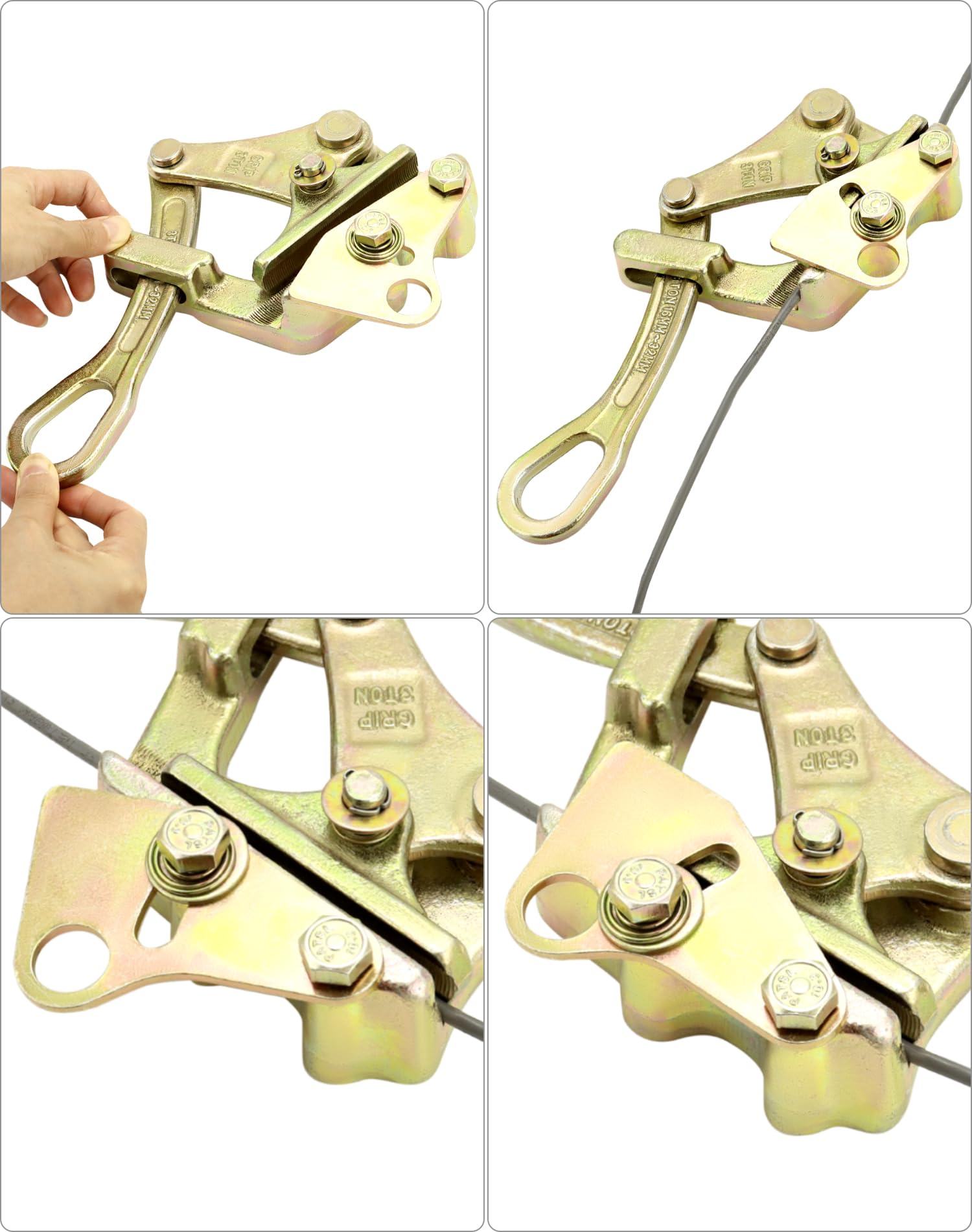 QWORK Agarre de cable 3 T, extractor de mandíbula de cuerda de acero para cuerda de alambre de 0.75 pulgadas, paquete de 2, tirando de 6600 libras