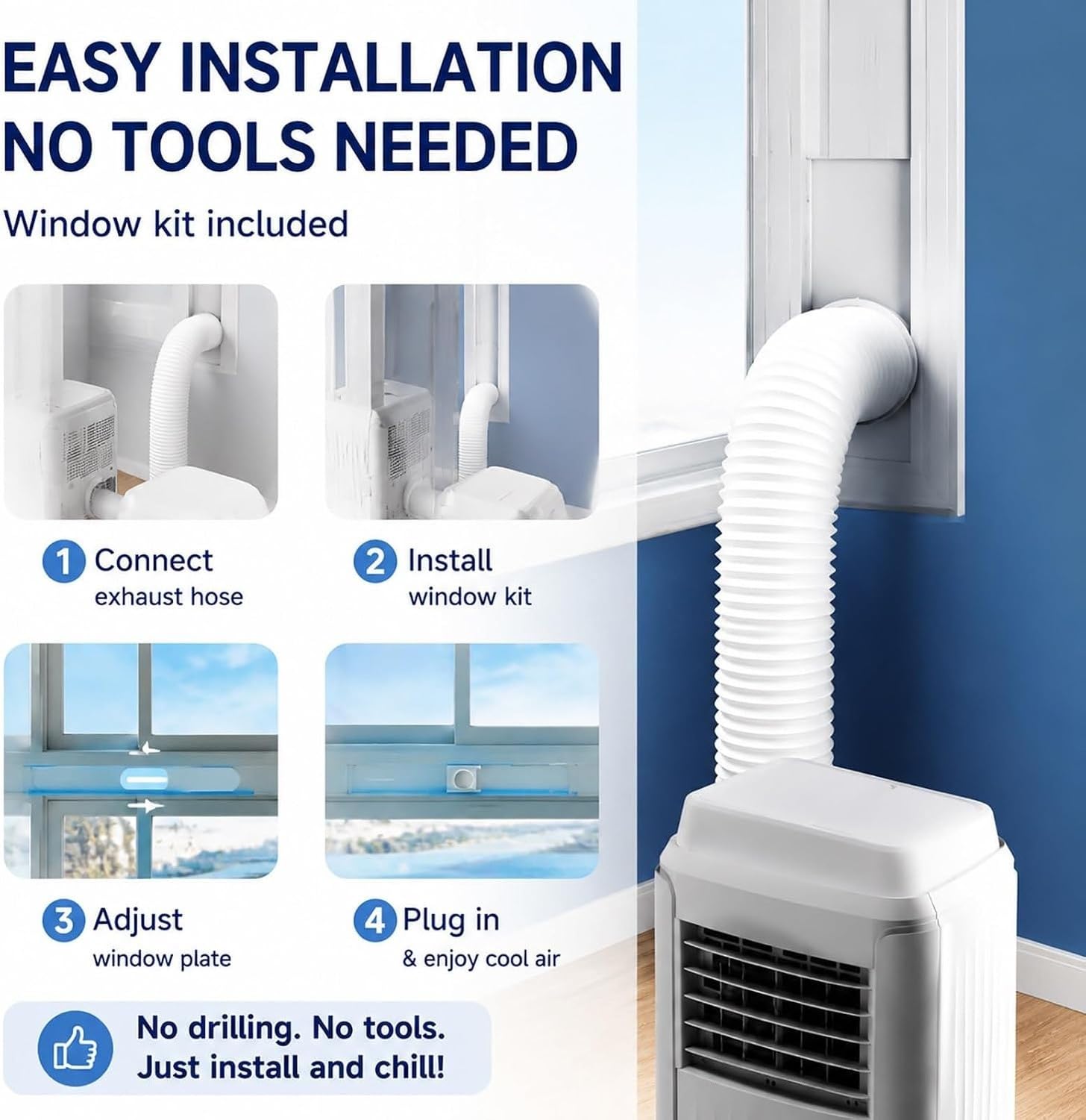Condizionatore Portatile 3-in-1 12000 BTU Raffredda 25 m² Deumidificatore e Ventilatore Timer 24H Telecomando per Casa Ufficio Camerette