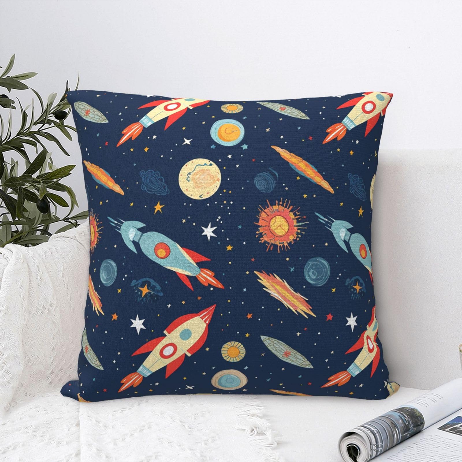 FodPand Luxury Velvet Throw Pillow Covers 20"x20" Super Soft Decorative Pillow Cases - Rocket in Space Pillowcases Modern Lumbar Cushion Cases for Couch Sofa Bed Pillow Shams