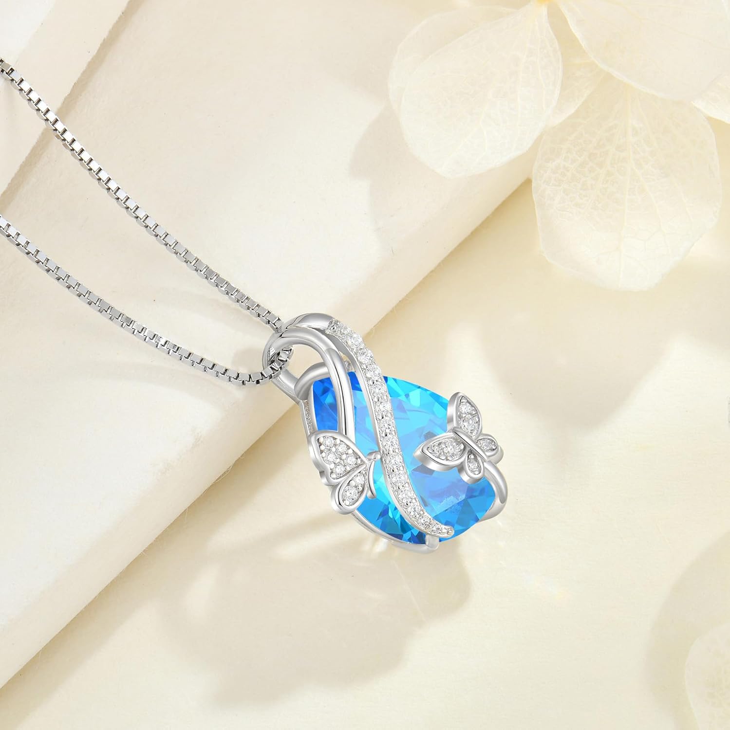 Butterfly Necklaces for Women Birthstone Pendant Necklace 925 Sterling Silver 5A Cubic Zirconia Jewelry Mother's Day Anniversary Christmas Birthday Gifts for Her - Image 3