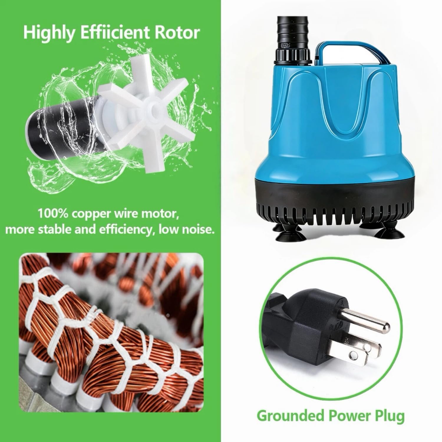 Submersible Pump, 1320GPH(105W 5000L/H), Ultra Quiet Water Fountain Pump with 16.4ft Tubing (ID x 1/2-Inch), Compact Fountain Water Pump for Fish Tank, Pond, Aquarium, Statuary, Hydroponics