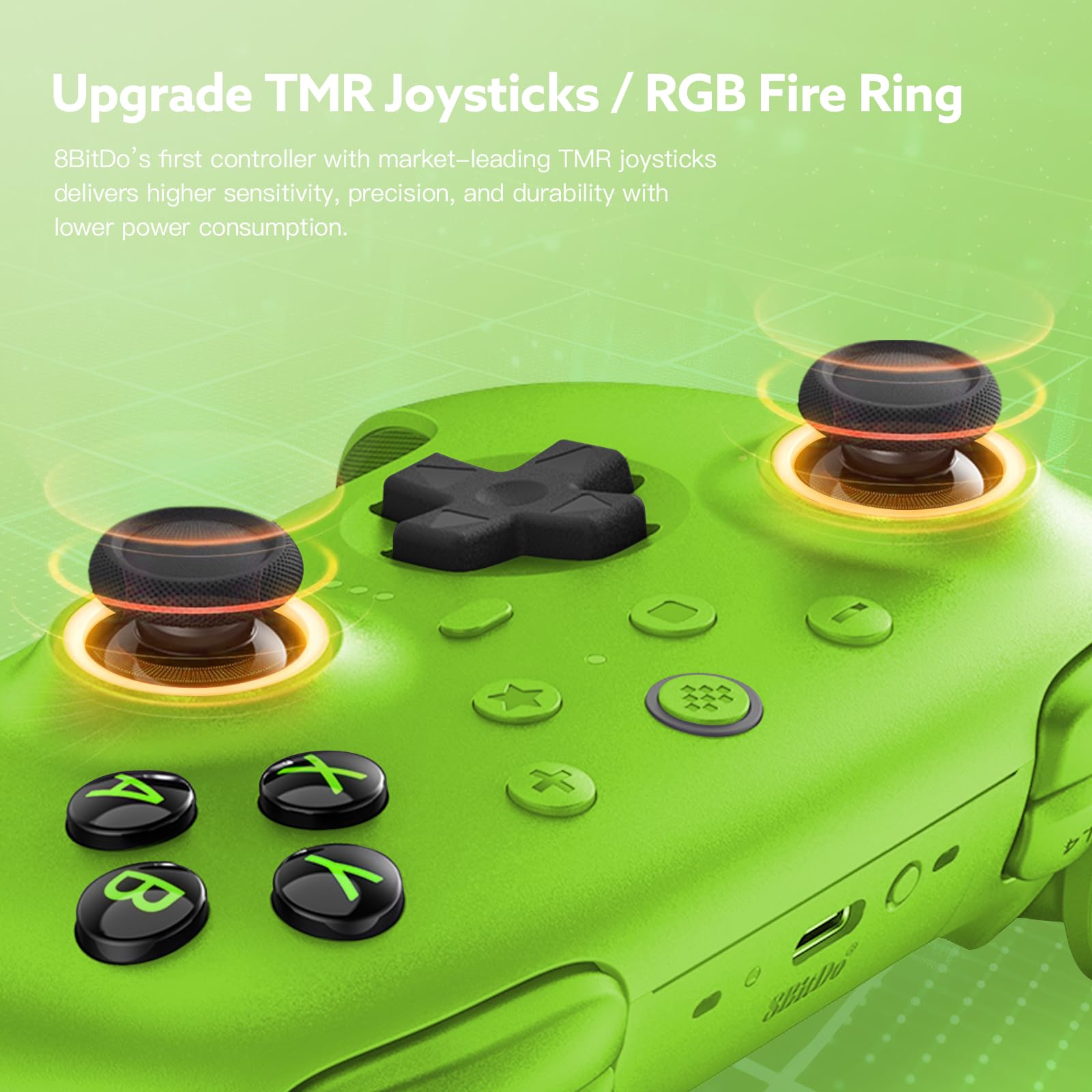 8Bitdo Ultimate 2 Wireless Controller für PC Android Apple Steam, TMR Joystick, 2.4G Gamepad mit Ladestation (GREEN)