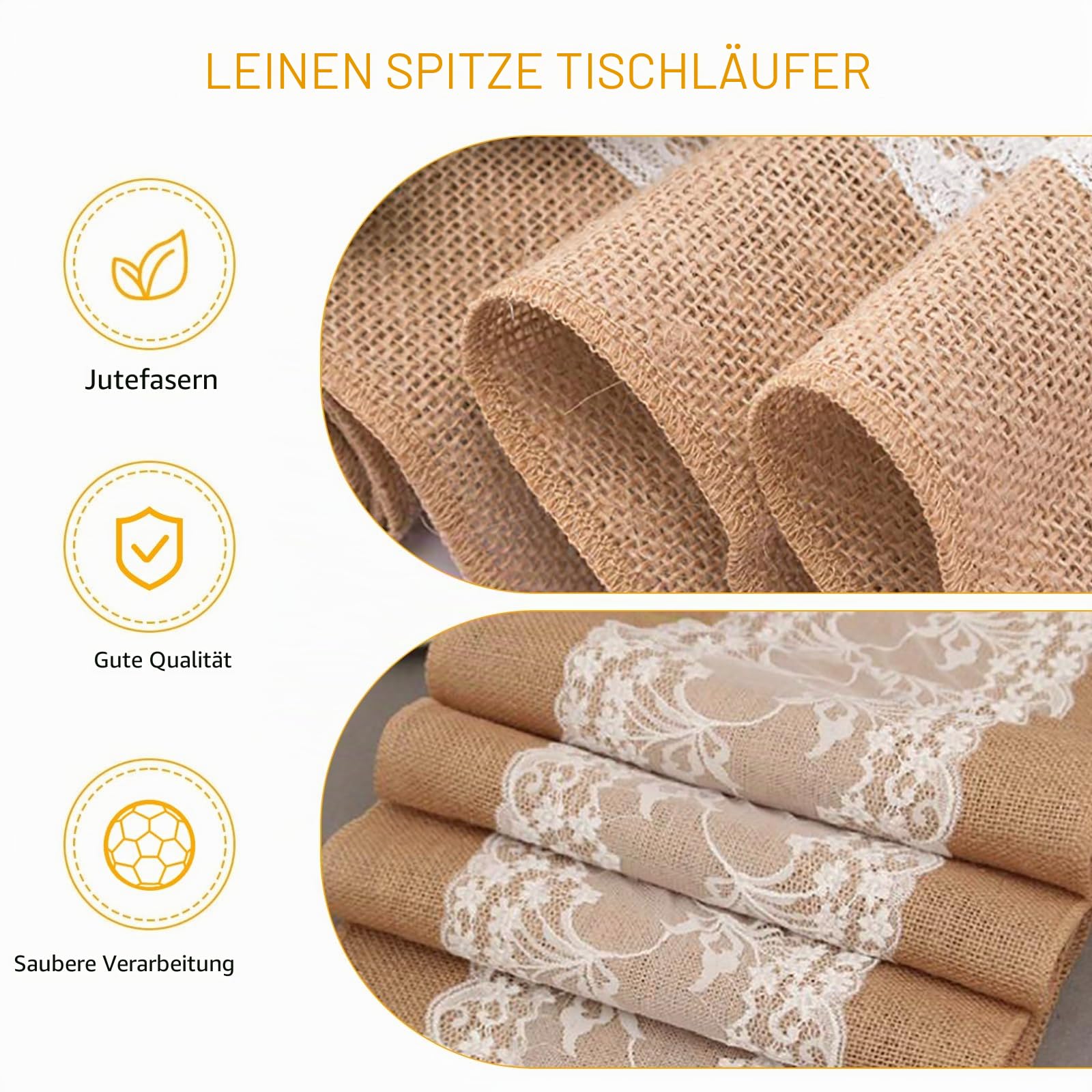 Tischläufer Jute mit Spitze Weiß 30CMx10M Natürliches Sackleinen Tischband,Tischläufer Weihnachten Läufer für Weihnachtsdeko Innen,Spitze Hochzeit für Festival-Ereignis Tischdekoration
