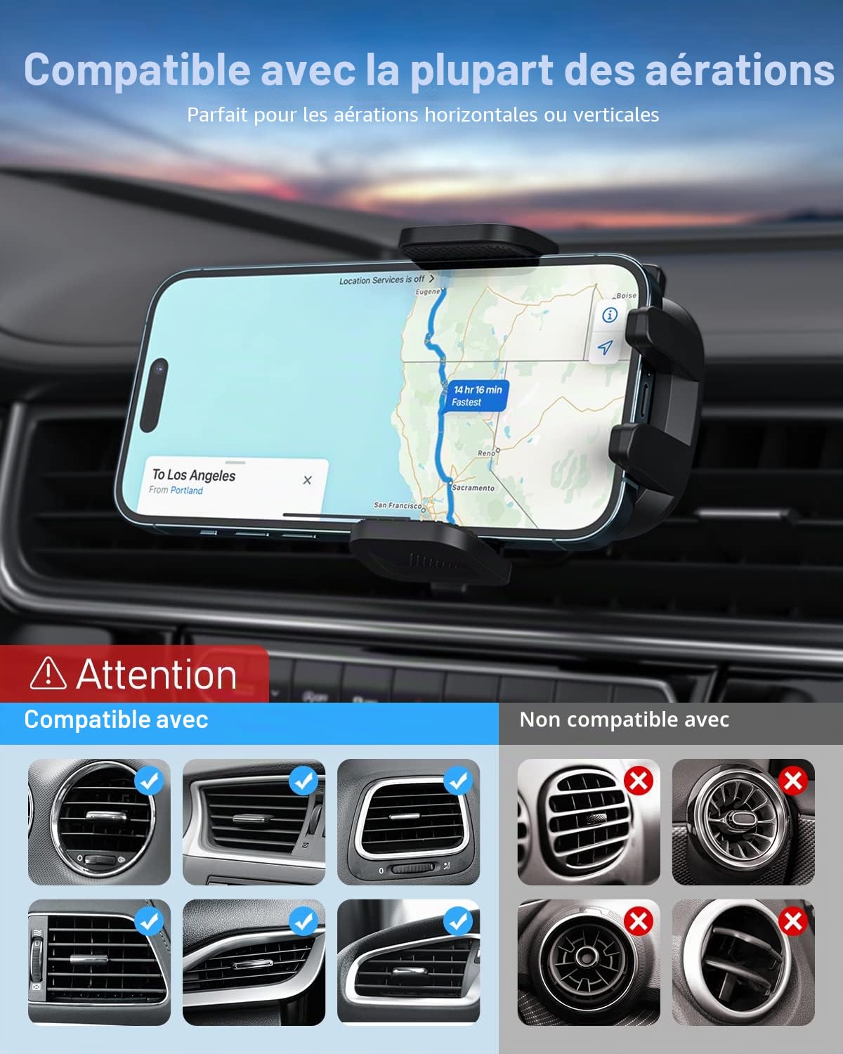 Support Téléphone Voiture [Clip de Qualité Militaire] pour Smartphone 4-7", Accroche Téléphone Rotatif à 360° – Compatible iPhone 16/15/14/13 Pro Max, Samsung/Xiaomi/Huawei