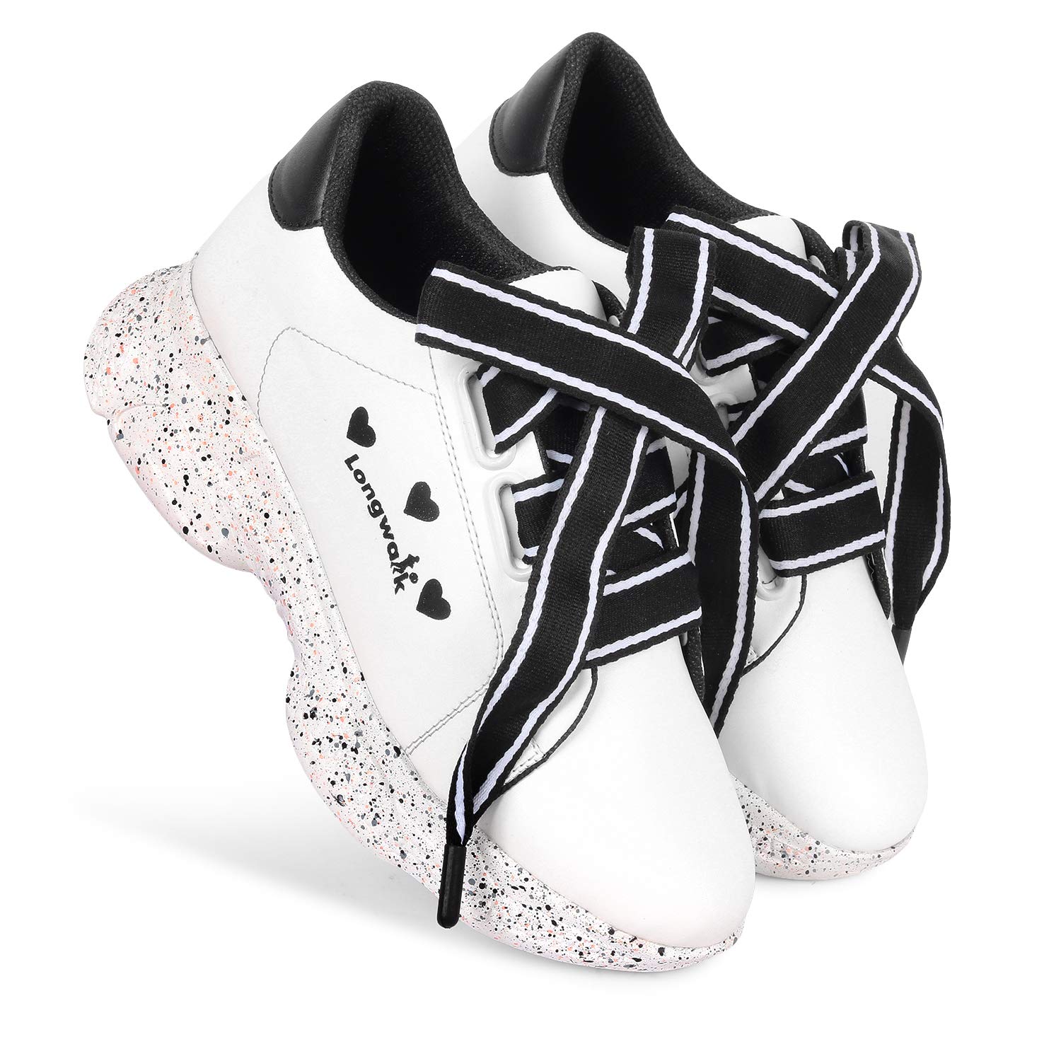 Longwalk Women Ribbon lace Shoes for Girls Printed Chunky Sole Casual Sneakers Black (B08XKDTQRG) Amazon Price History, Amazon Price Tracker