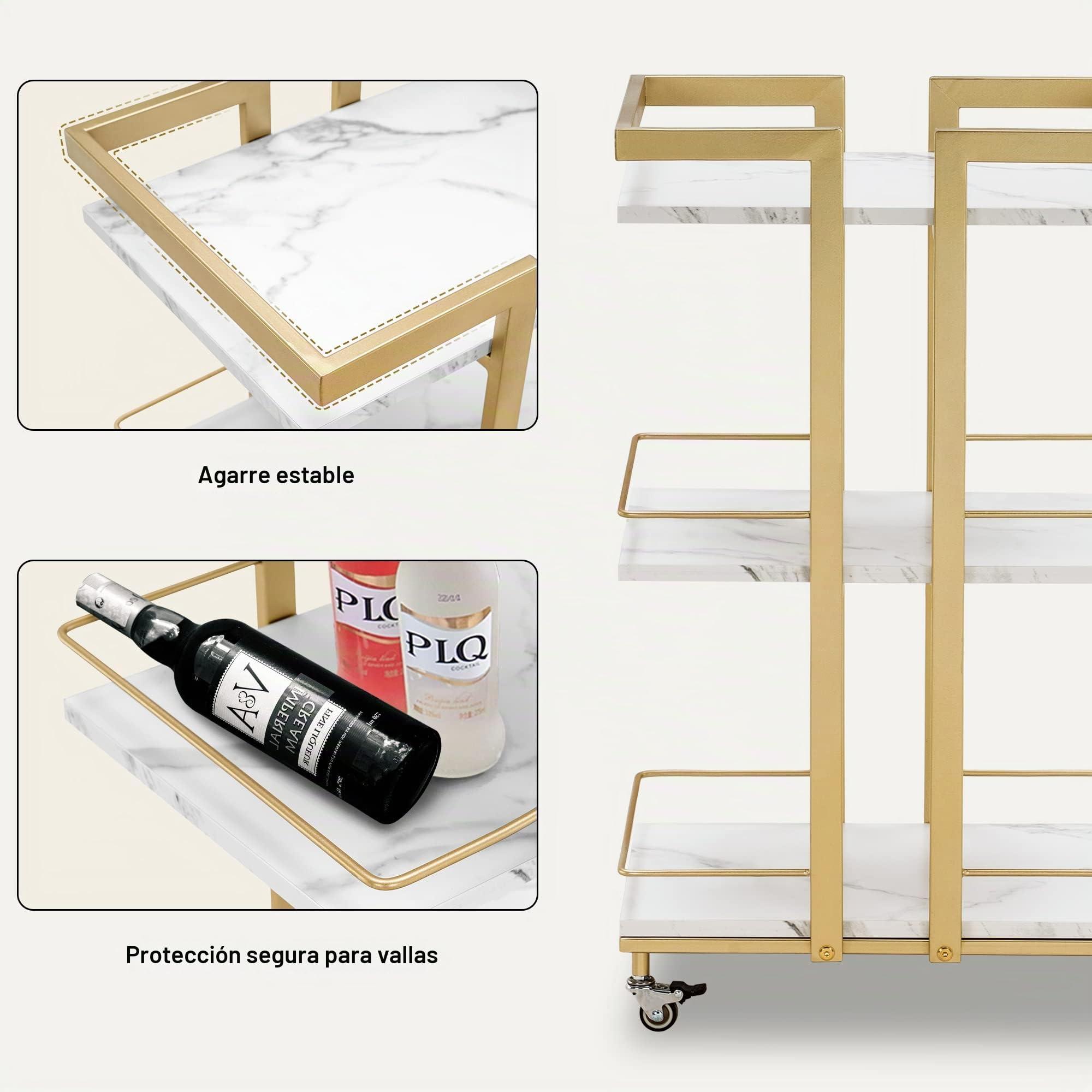 M MCombo Carro de Servicio con Ruedas, Carro de Cocina Carro de Bar Estructura metálica, Carro Moderno Carro Multiusos con 3 Niveles, para Cocina salón Oficina, 33x43x75cm, 0033