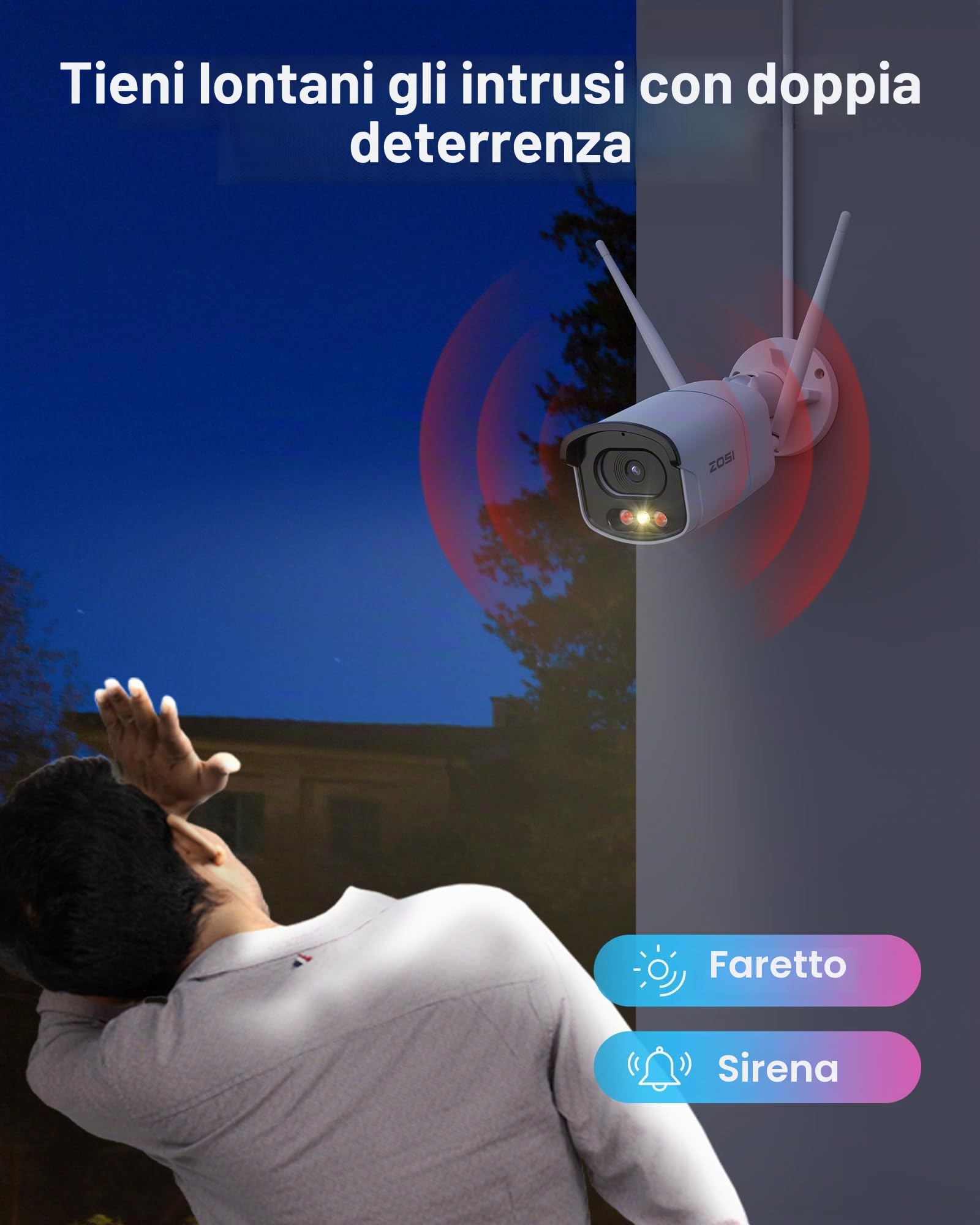 ZOSI 4MP Kit Videosorveglianza WiFi Esterno, 4X Telecamera Bullet, H.265+ 8CH 1TB NVR, Visione Notturna a Colori, Rilevazione di Persone, Audio Bidirezionale, Allarme Intelligente