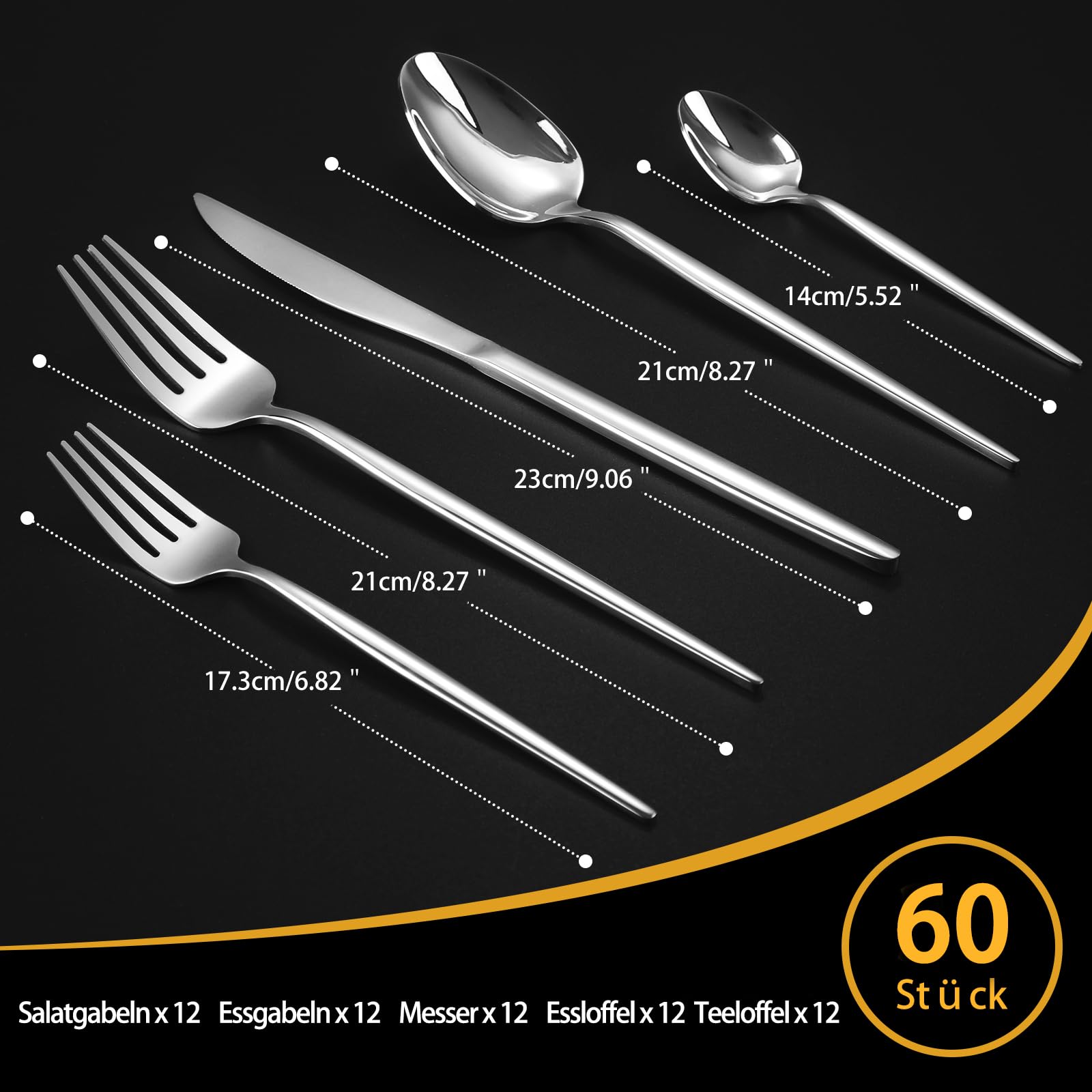 Besteck Set 12 Personen,Targzier 60 teilig Edelstahl Bestecksets,Essbesteck Set mit Messer Gabel Löffel,Edelstahl Essbesteck für Küche/Party/Restaurant,Glänzend Besteckset&Spülmaschinenfest