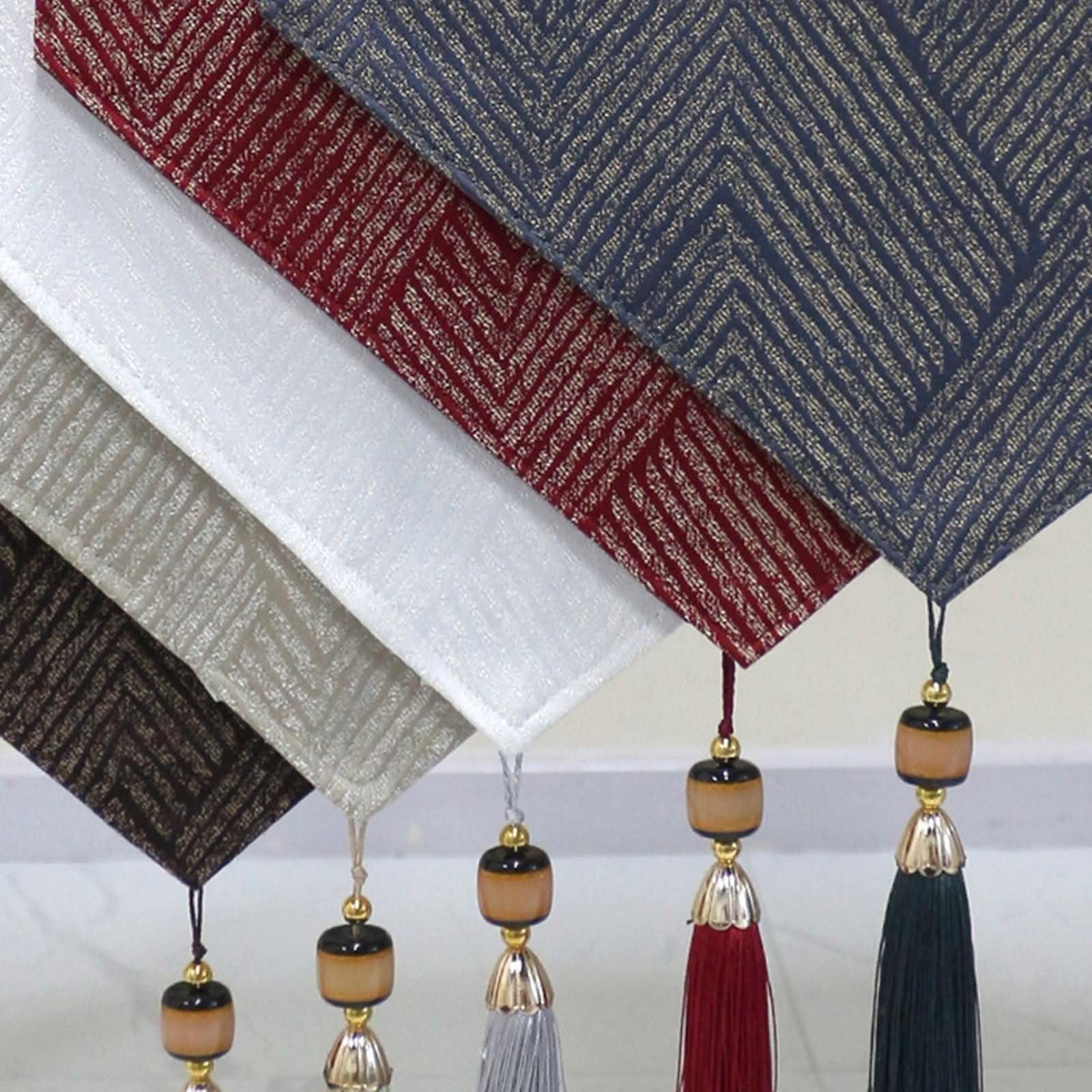 Tischläufer Herbst, Tischdecke Vintage aus Baumwolle Quasten Jacquard V Muster Braun 35x228CM für Feiertage Küche Hochzeit Dekor