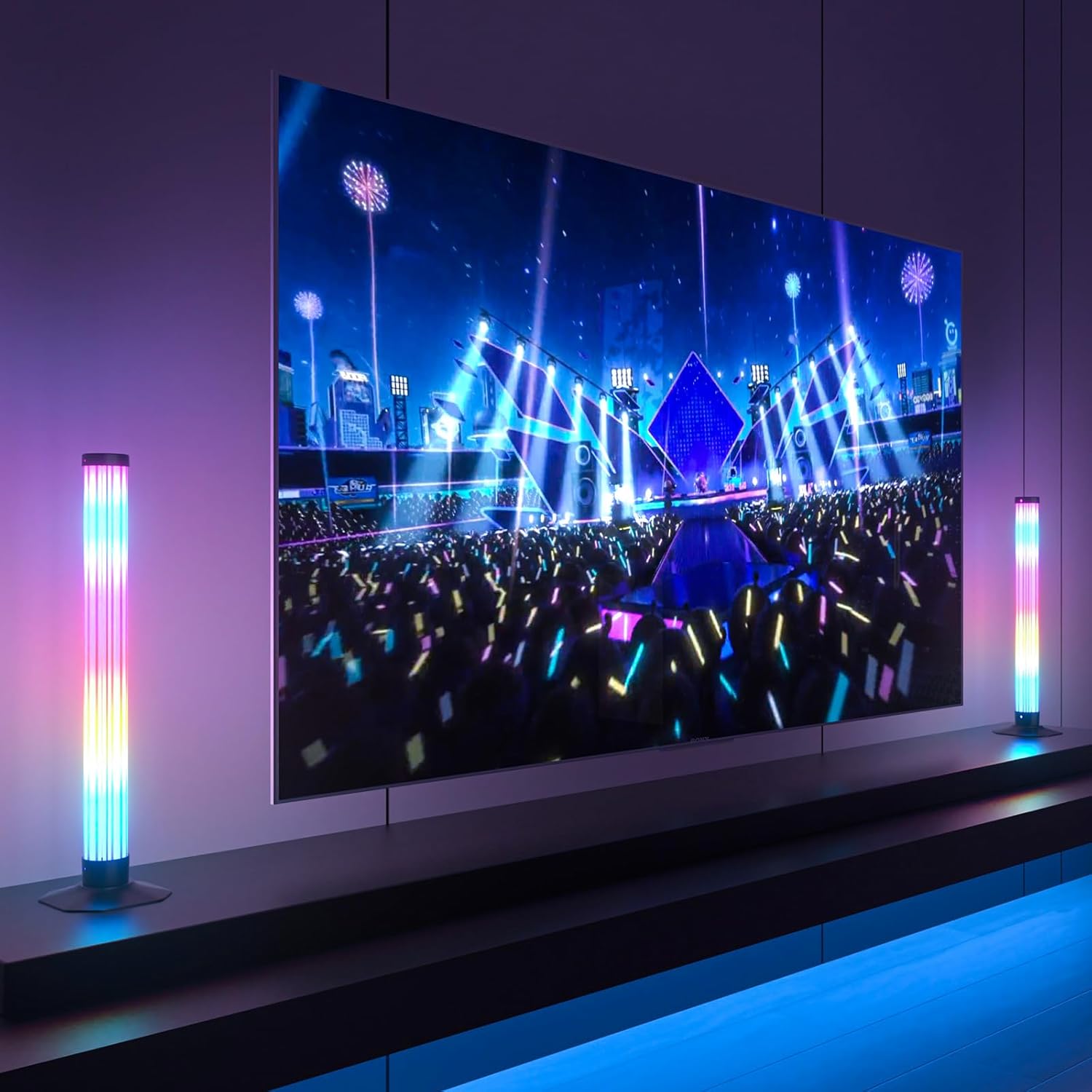 MIHEAL 360° RGB Light Bars LED TV Backlight with DIY Music Sync Modes Smart Bluetooth Control, 8 Scene Modes Color Light Bar for Room Decoration, Gaming, PC, TV …