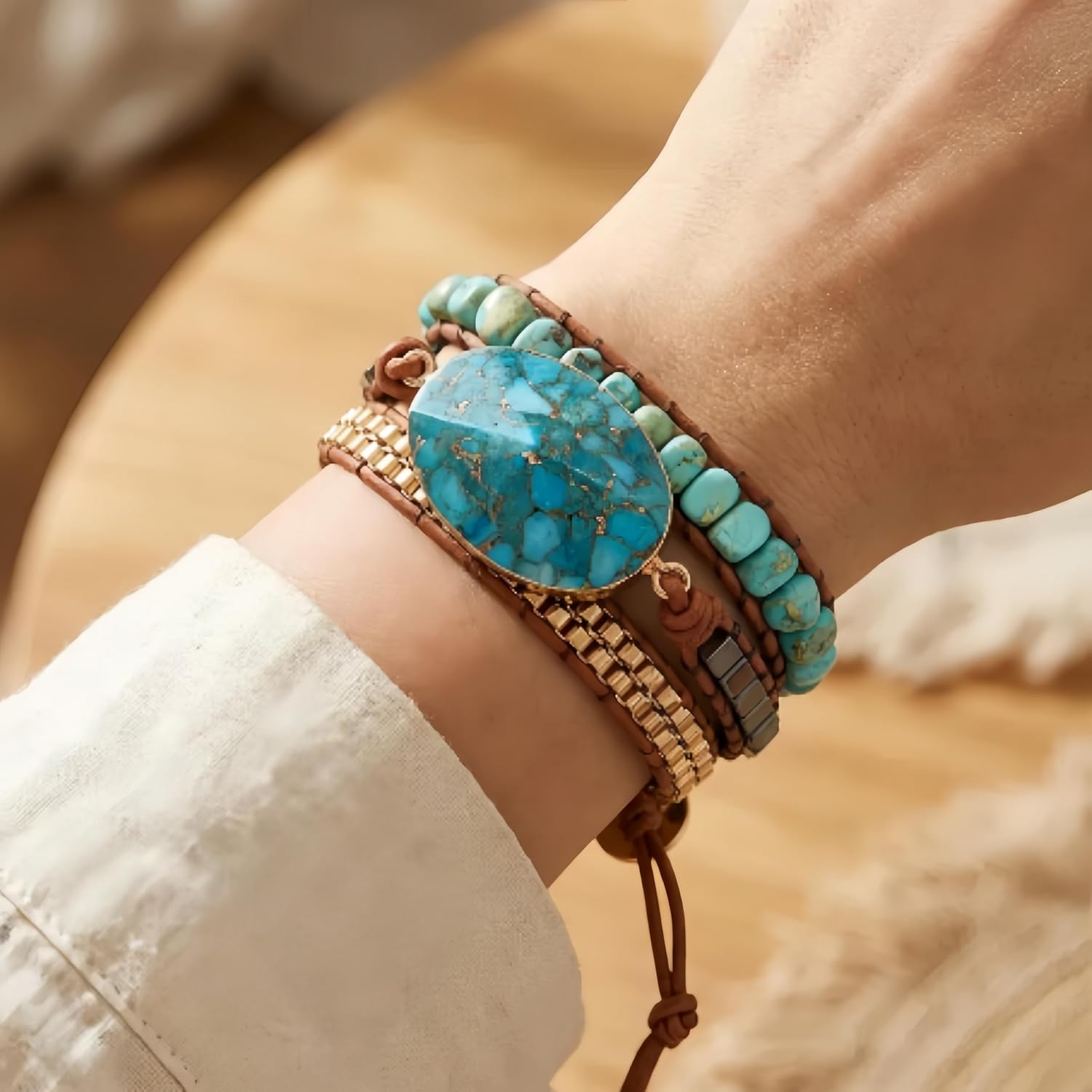 YGLINE Boho Handmade Wrap Leather Tube Crystal Stone Bracelet for Women - Image 2