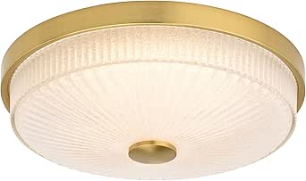 VAXCEL Preston 1-Light 12.5 in. Wide Brass Gold Transitional Dome Flush Mount Lighting Fixture, Clear Ribbed Glass Shade, LED with Selectable Color Temp for Low Ceilings, Bedroom, Hallway, Kitchen