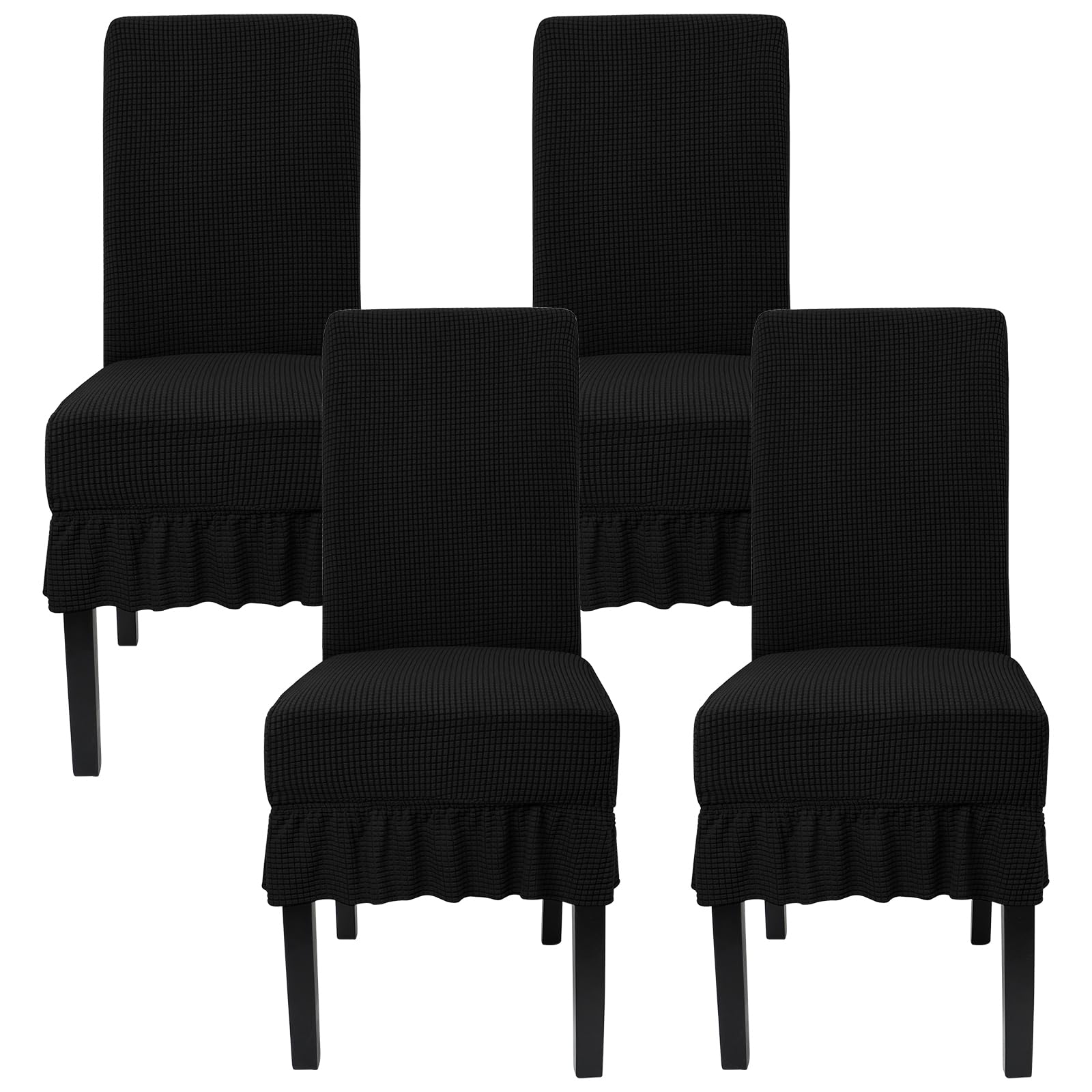 Set di 4 coprisedia per sala da pranzo, colore nero, elasticizzato, per sedie da pranzo, in spandex rimovibile e lavabile, per sedie da cucina, hotel, banchetti (nero, 4 pezzi