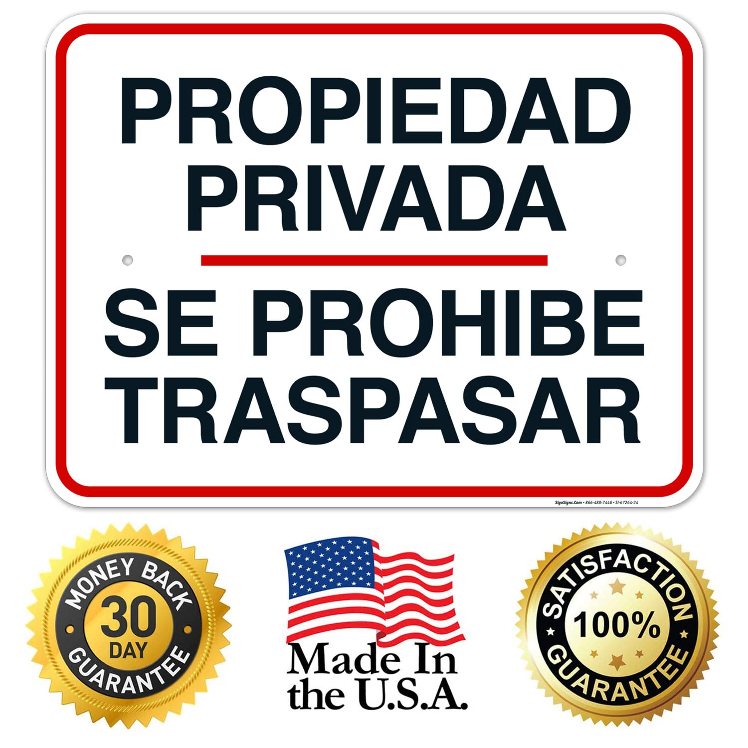 Private Property Prohibiting Transfer Spanish Sign, 18x24 Inches, Rust Free .063 Aluminum, Fade Resistant, Made in USA