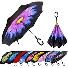 MRTLLOA 40/49/56 Inch Oversize Windproof Inverted Reverse Upside Down Umbrella, Golf Size Rain Umbrella, Double Layer, C-Shaped Handle for Men, Women and Kids Glaze Flower, 49 Inch