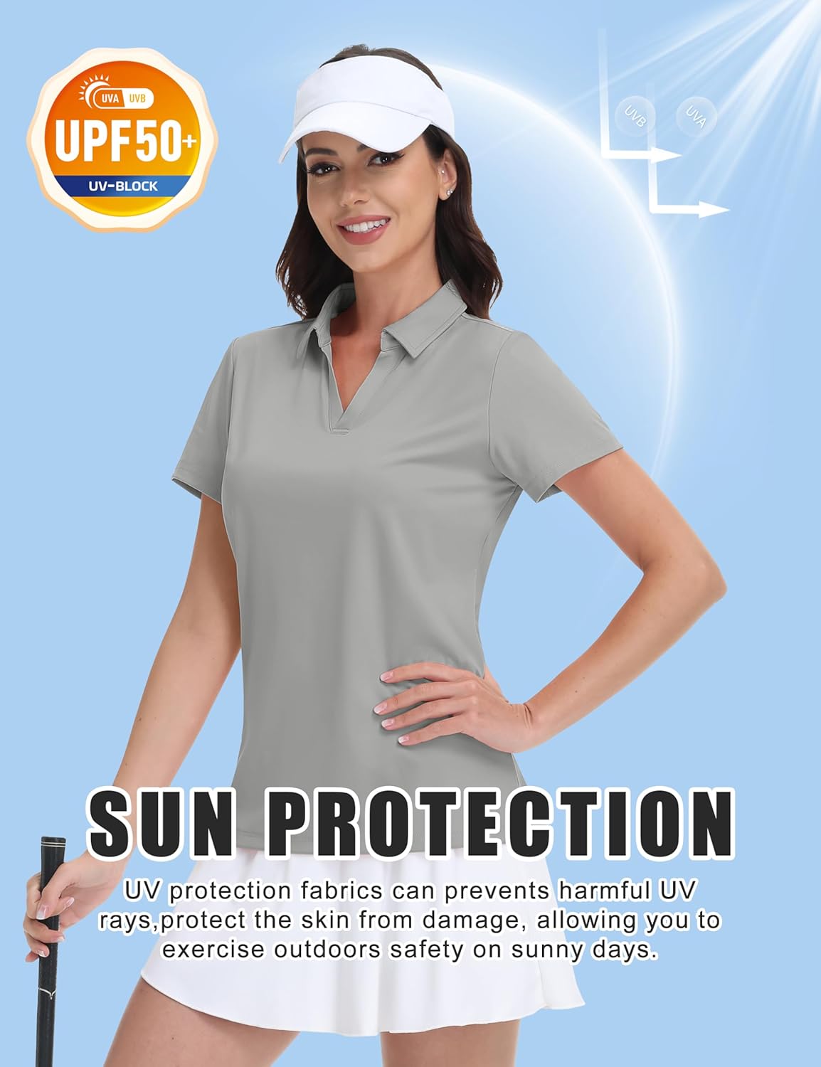 MAGCOMSEN Women's Golf Shirts Short Sleeve Polo Collared Tennis Shirt V Neck Quick Dry Sun Protection UPF 50+ - Image 3