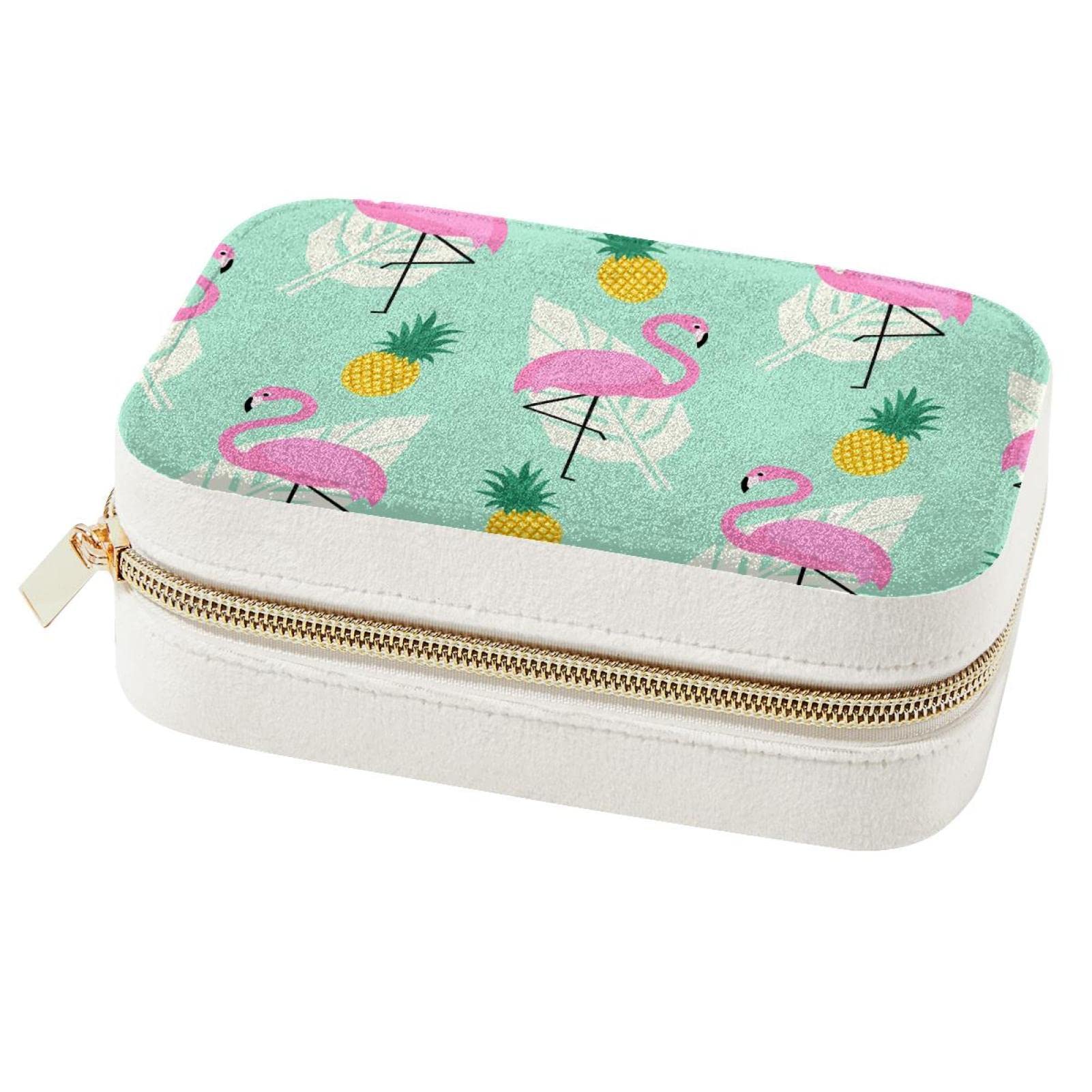 Boîte à bijoux portable femme motif flamant rose petit mini coffret bijoux voyage fille