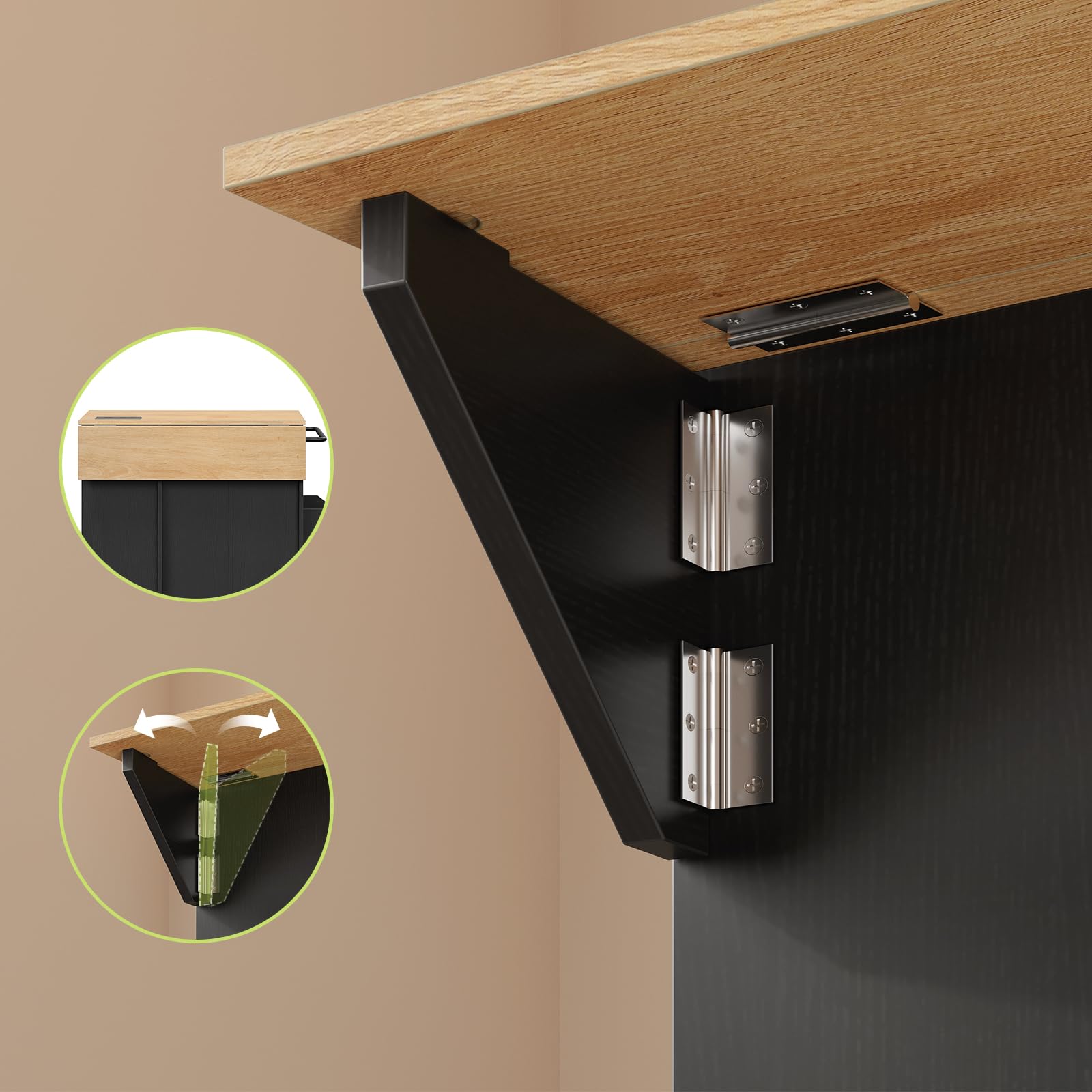 Isola da Cucina con Piano Estensibile, Carrello da Cucina Mobile con Stazione di Ricarica, Doppie Ruote Bloccabili, Ripiano Regolabile e Cassetto, per Piccoli Spazi (Nero, Colore Naturale)