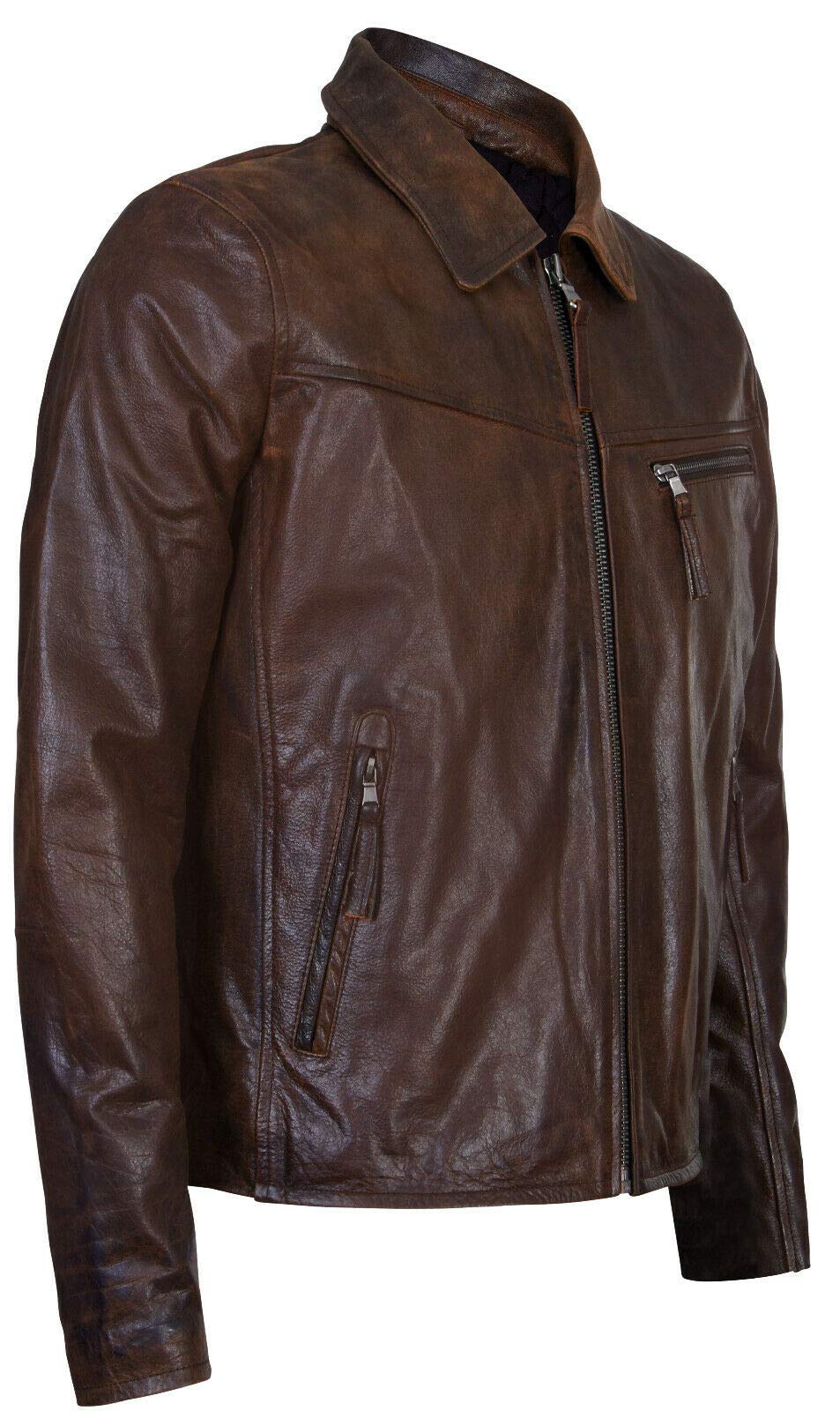 Infinity Leather Giacca Marrone Harrington da Uomo con Colletto Classico in Vera Pelle di Mucca Morbida