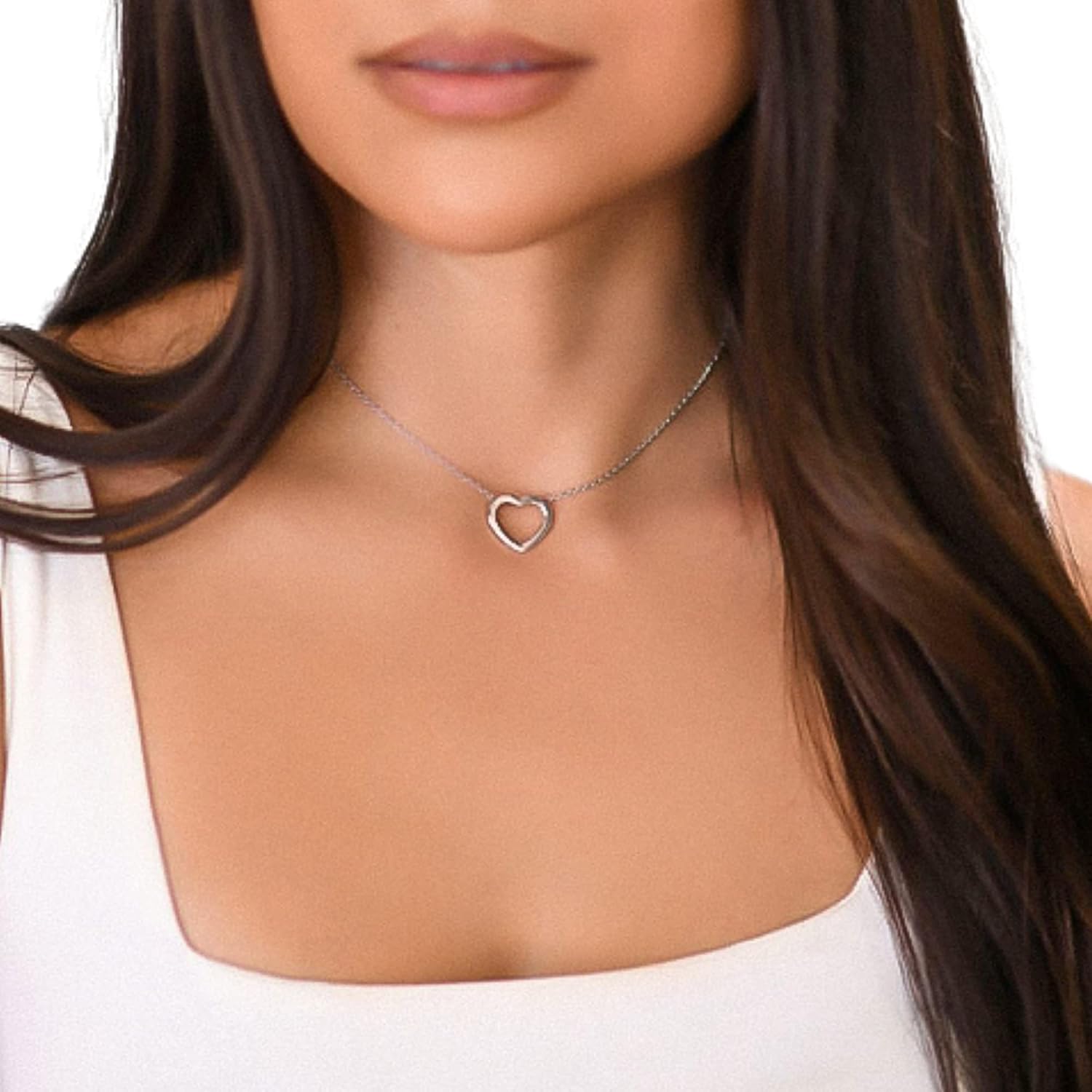 Sterling Silver 12" + 3" Italian Open Heart Choker Necklace