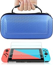 TJS Case for Nintendo Switch Model 2017 6.2'', with [2 Pack Tempered Glass Screen Protector] Hard Travel Carrying Case Shell Carry Pouch (Blue)