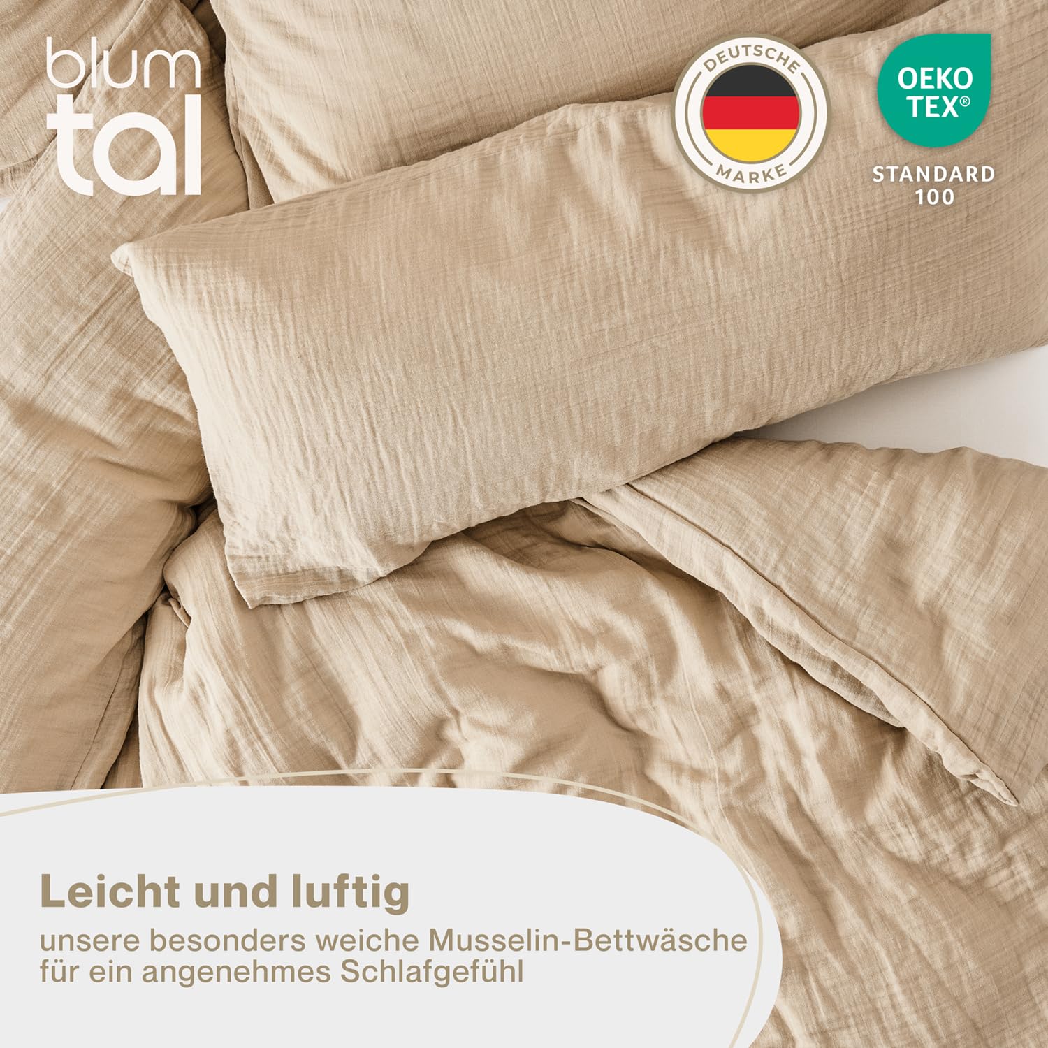 Blumtal Juego Nórdico Muselina 155x220 cm – Algodón Certificado Oeko-Tex – Funda Nórdica 155x220 con Funda de Almohada 80x80 – Topo