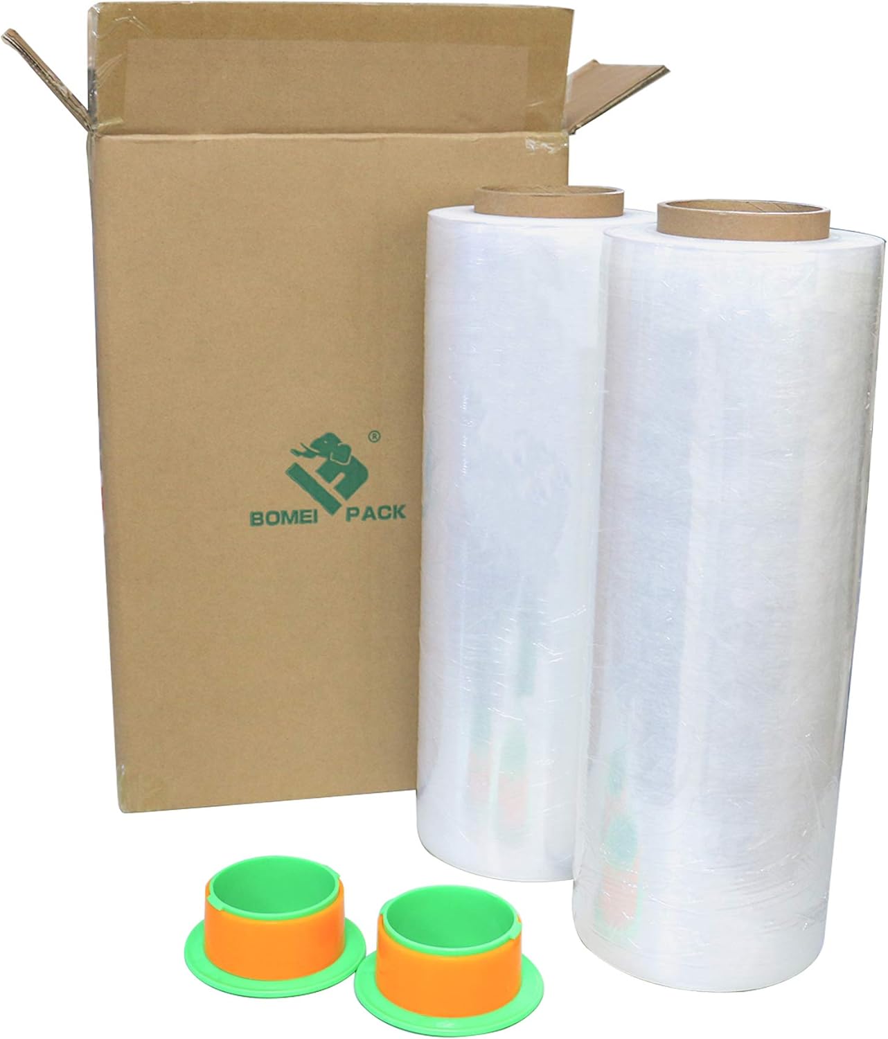 2 Pack 1500ft Industrial Clear Stretch Wrap Film 70 Gauge 15'' with 3inch Plastic Rolling Handle for Pallet Wrap.Durable Self-Adhering Packing,Moving,Packaging,Heavy Duty Shrink Film -BOMEI PACK : Office Products
