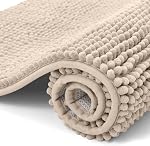 Kitinjoy Tapis de bain antidérapant Chenille, matelas de salle de bain extra doux, matelas pour bain super absorbant pour salle de bains, tapis de bain à sec rapide à la machine, 16"x24", blanc