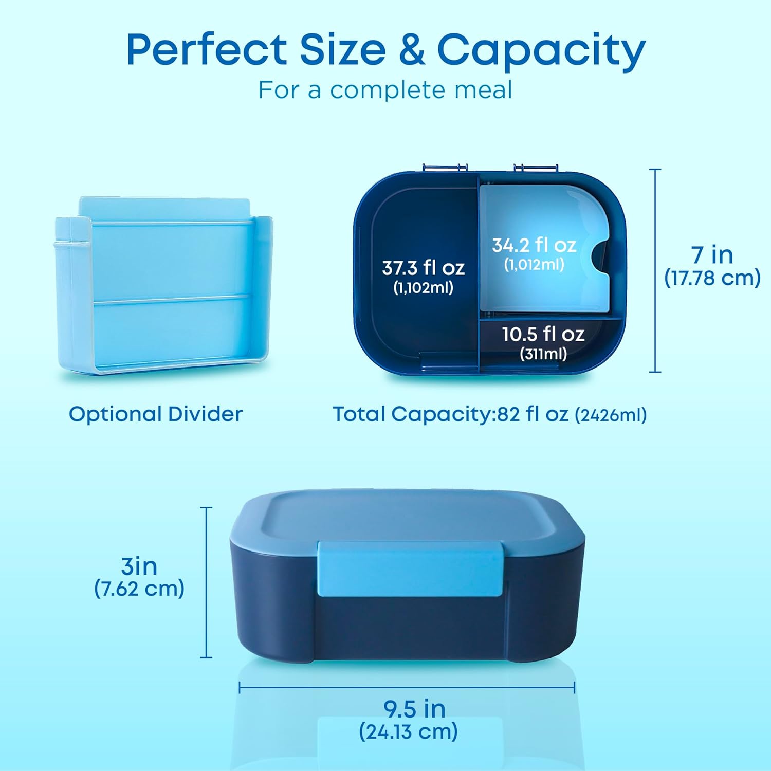 Leakproof Lunch Box – 3-Compartment Bento Box, Cooler Pack & Adjustable Divider, Extra Large & BPA-Free – Dishwasher Safe, Ideal for On-the-Go Meals, Navy & Blue - Image 8