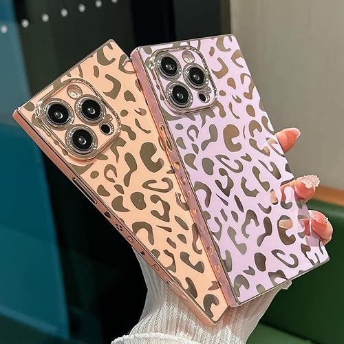 Miniatura 2 de KERZZIL Elegante funda compatible con iPhone 14 Pro Max con borde cuadrado, bonito diseño de leopardo de lujo, protector de cámara, TPU suave, a