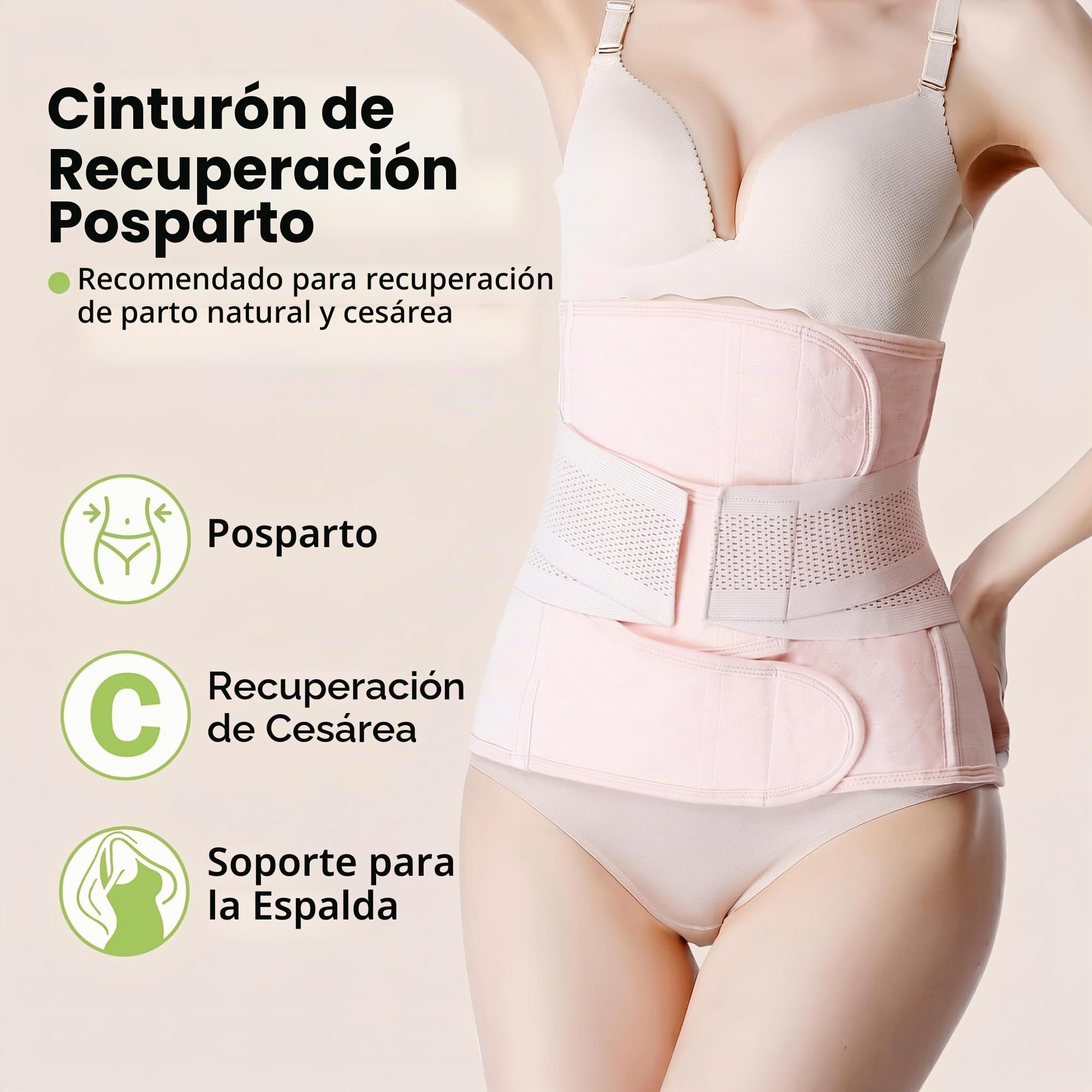 Faja posparto para recuperación de cesárea, Soporte de Espalda, Faja para el Vientre, Faja Moldeadora, Rosa, M (27/33W)