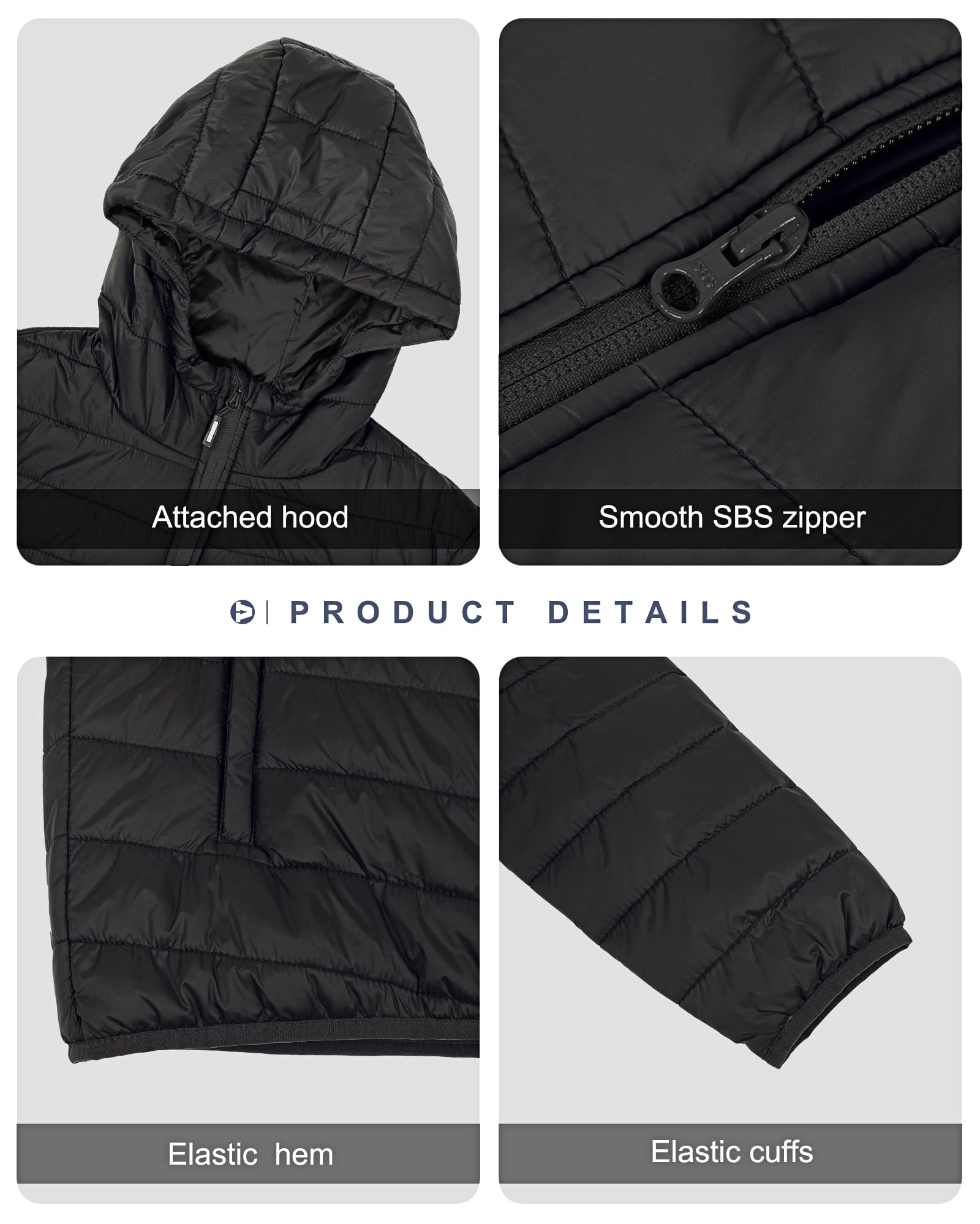Outdoor Ventures Veste matelassée imperméable pour homme - Veste à capuche légère et imperméable - Avec poches
