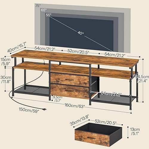 Miniatura 2 de HOOBRO Soporte de TV con toma de corriente y luz LED, centro de entretenimiento para televisores de hasta 75 pulgadas, mesa de consola de medios