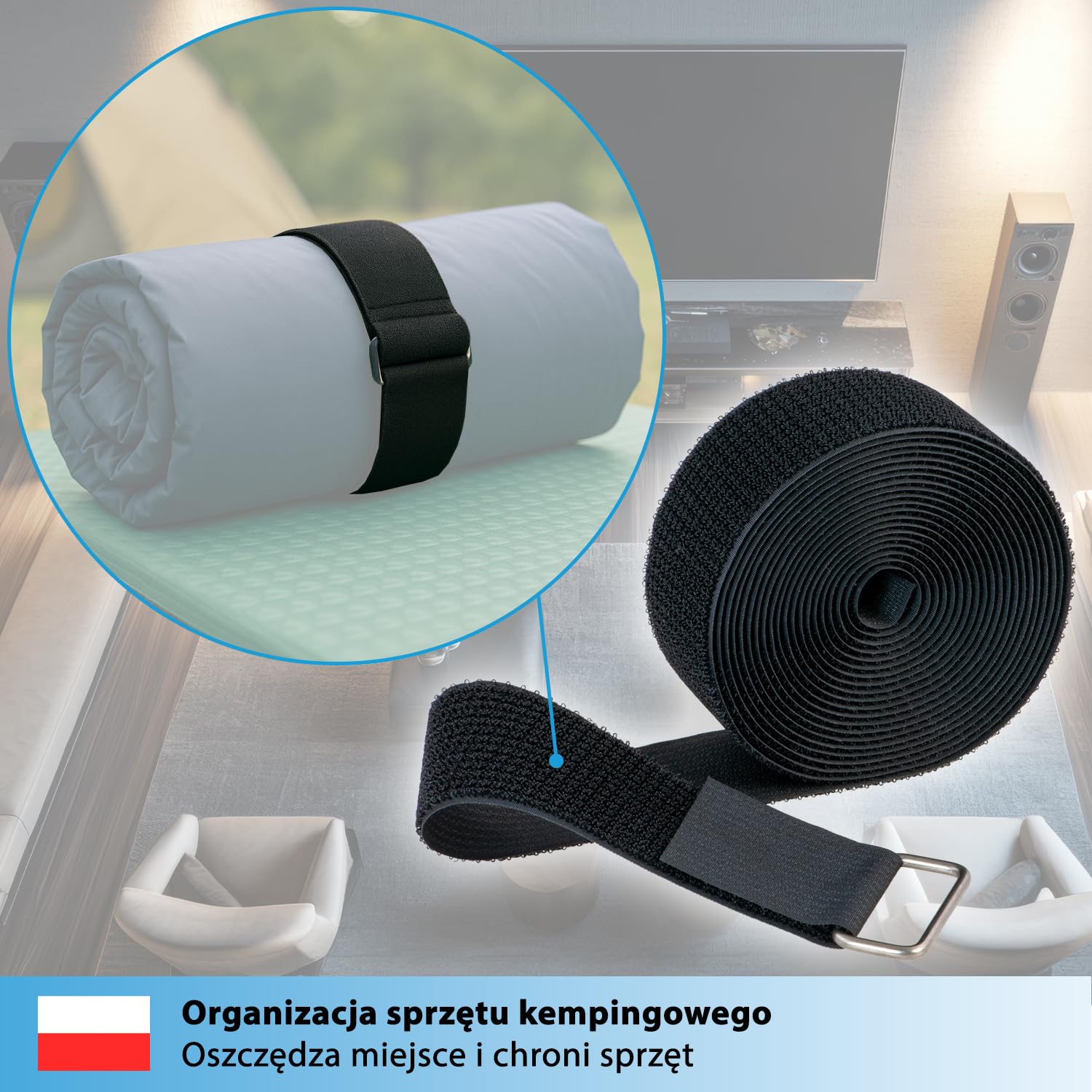 valonic SPARROW – mocna taśma rzepowa, 5 m, 50 mm, w zestawie 10 metalowych pierścieni, czarna, do porządkowania kabli, zapięcie rzepowe