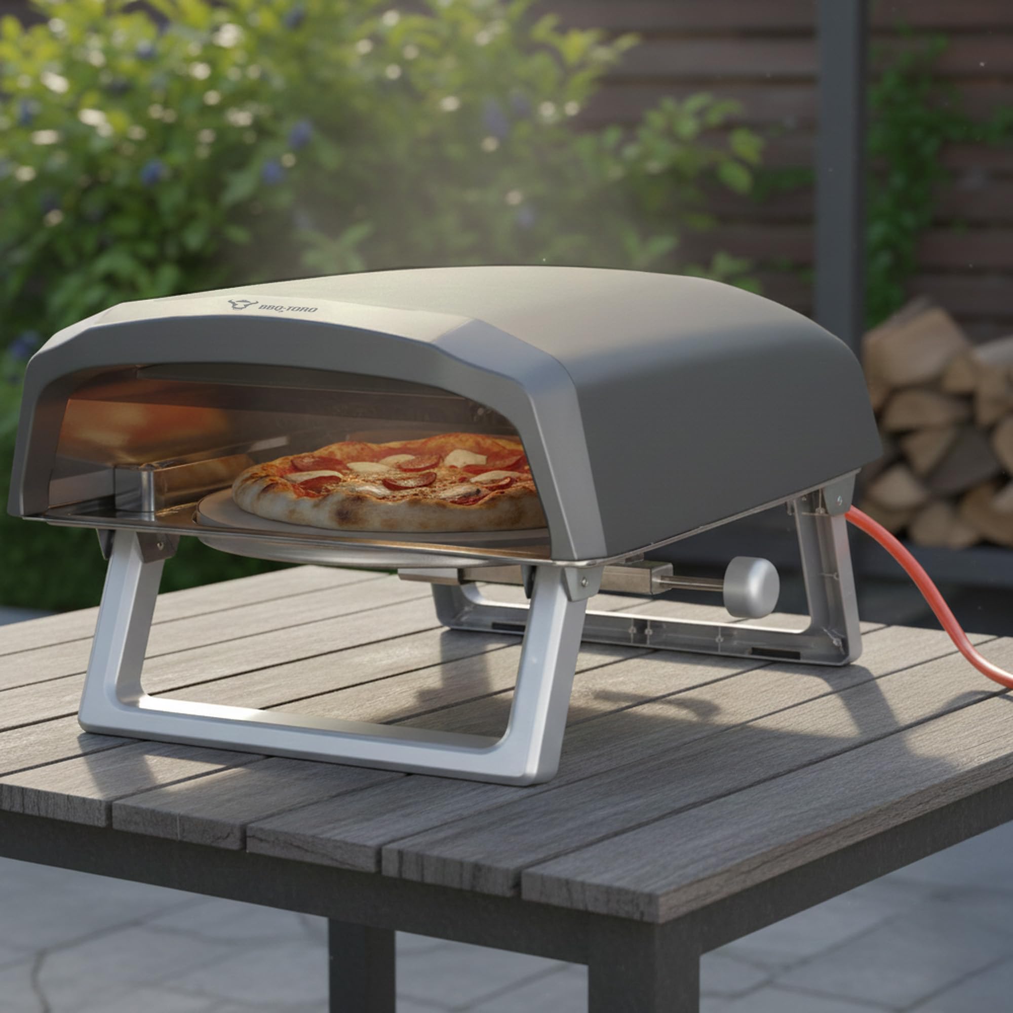 BBQ-Toro Gas Pizzaofen mit Drehfunktion | Mobiler Pizza Ofen mit Pizzastein | 8,5 kW | Gasofen, Gasgrill Camping | Ofen 360° Drehbar (Pizzaofen mit rundem Pizzastein)