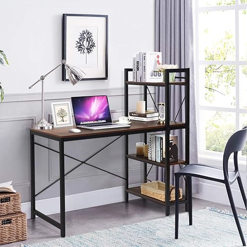 Miniatura 22 de Tangkula Escritorio para computadora con estantes de 4 niveles, mesa de escritura de estudio con estantes de almacenamiento, estación de trabajo