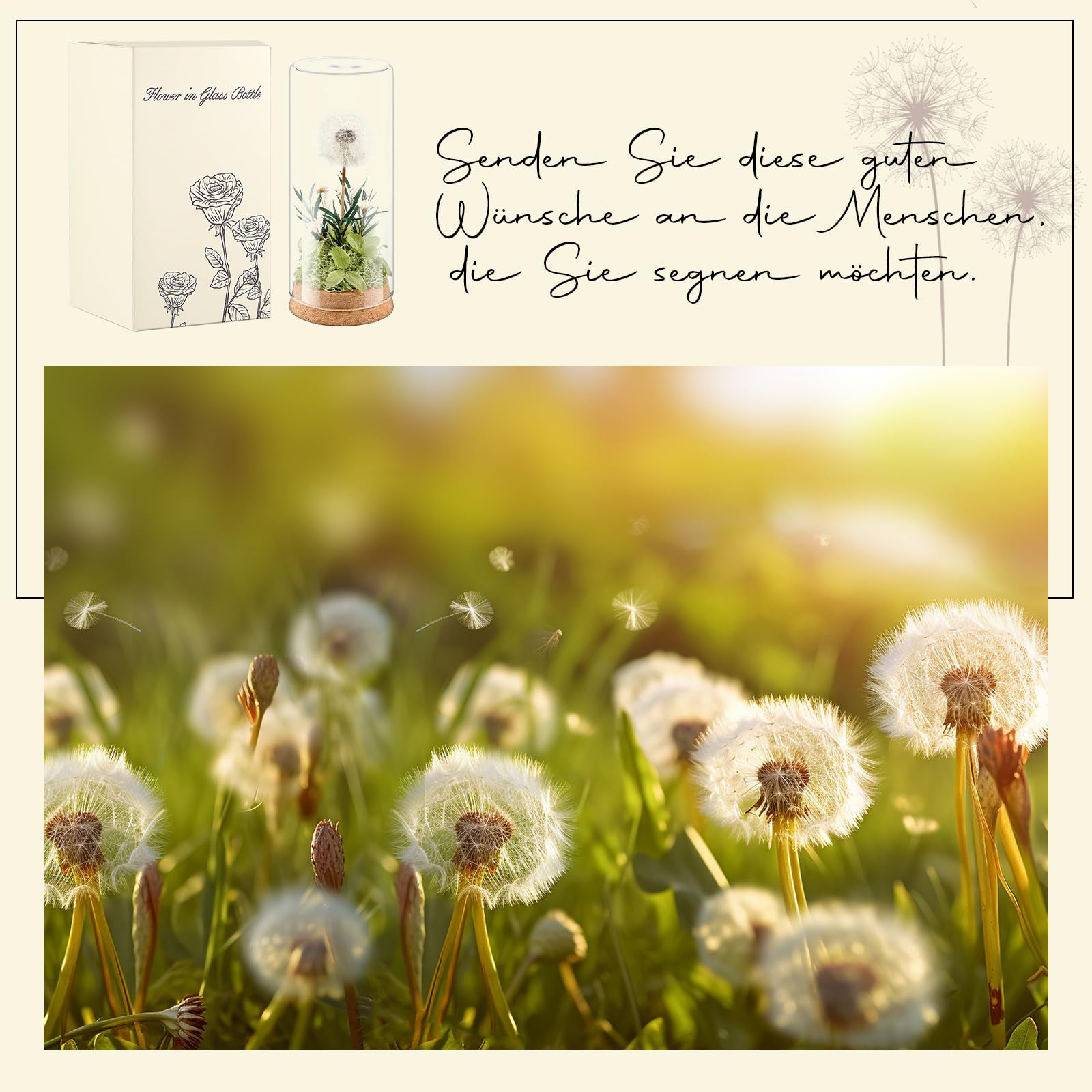 Geschenke für Frauen, Wunscherfüller, Echte Pusteblume im Glas Engel Figuren, Geschenk zu