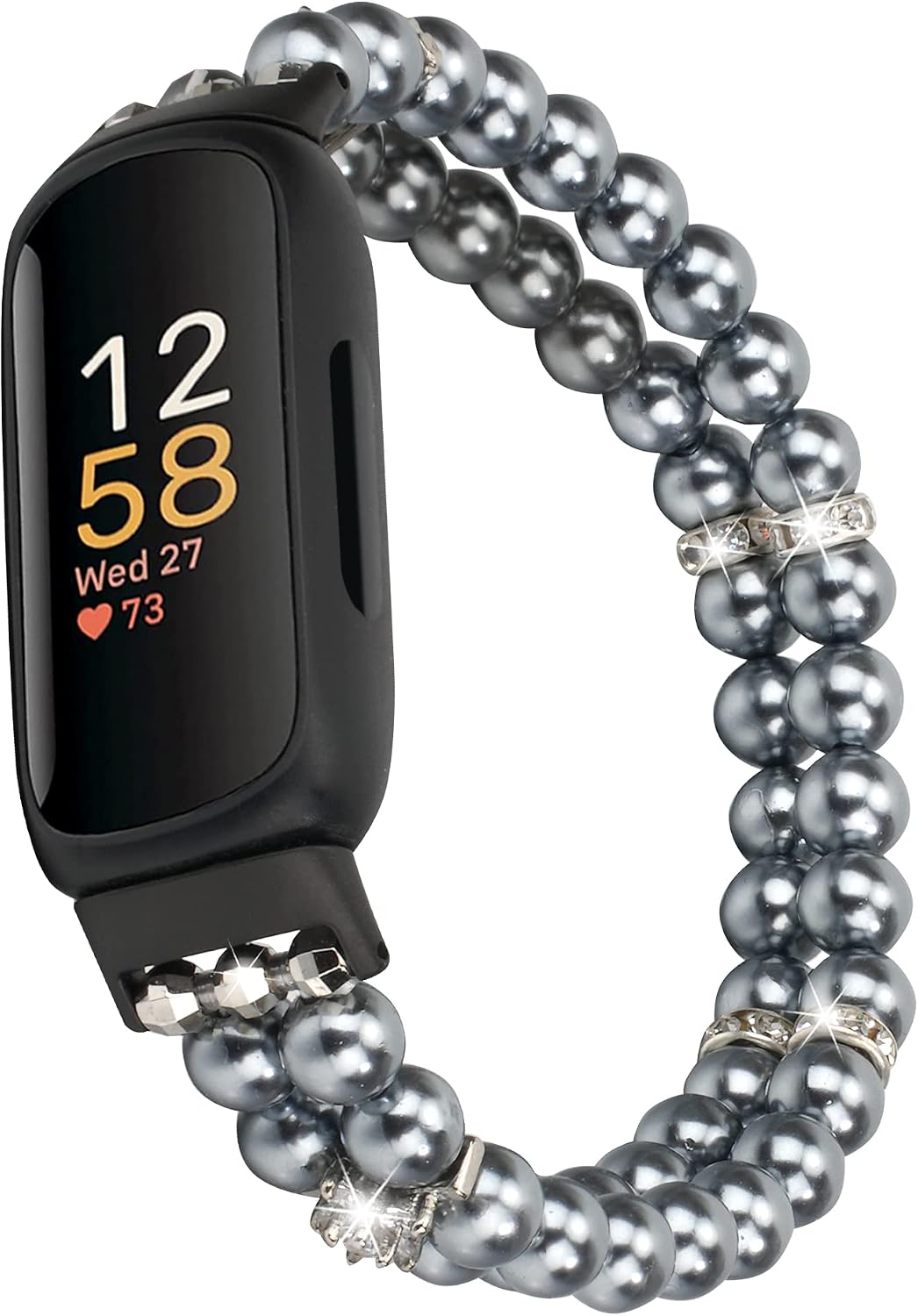 Beaded Bracelet Compatible for Fitbit Inspire 3 for Women,Fashion Handmade Pearl Beads Elastic Stretch Watch Band for Fitbit Inspire 3 Fitness Tracker