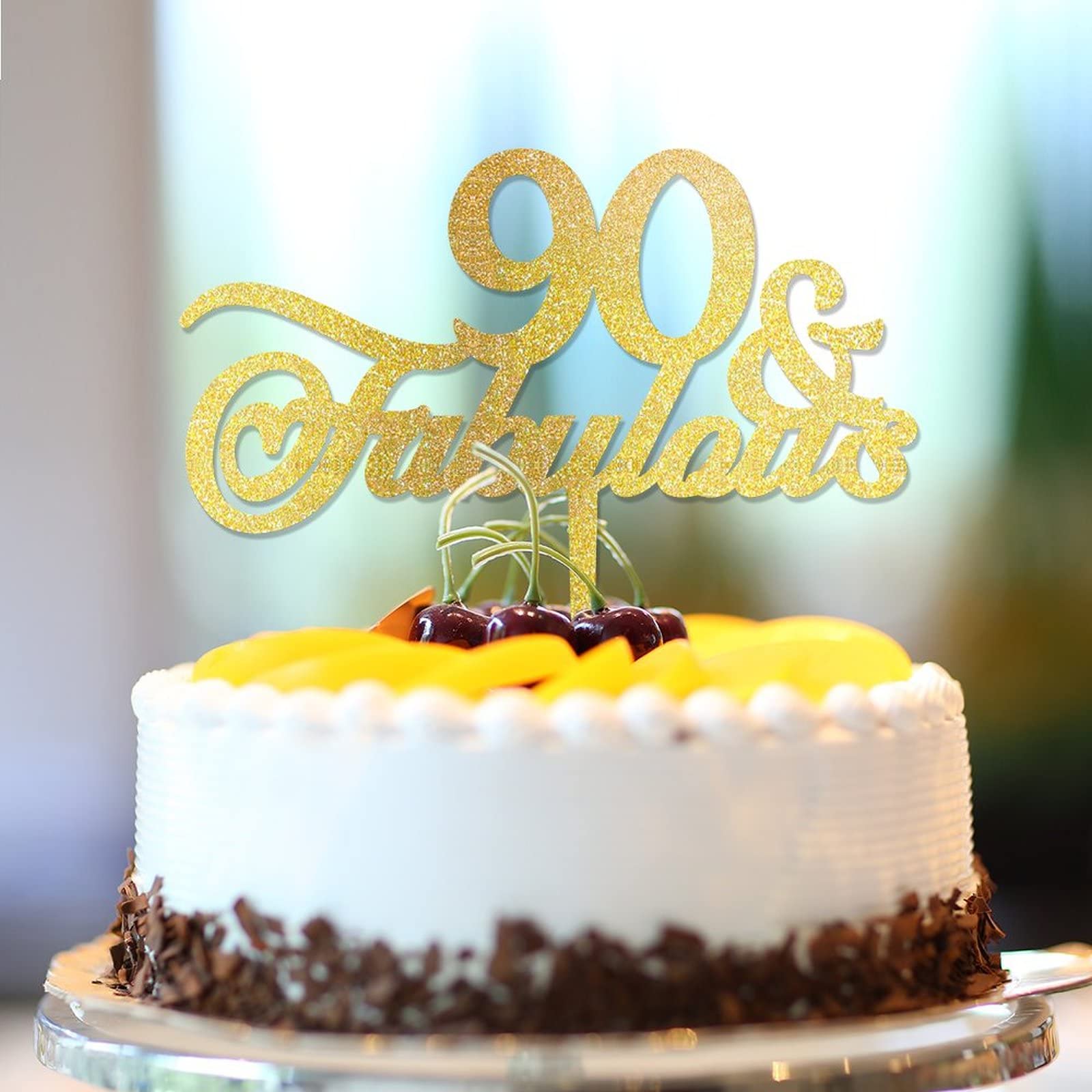 90. Geburtstag Kuchenaufsatz – Gold-glitzernde Zahl „90“, 16x20 Cm, Aus Pappe, Für Torten & Cupcakes