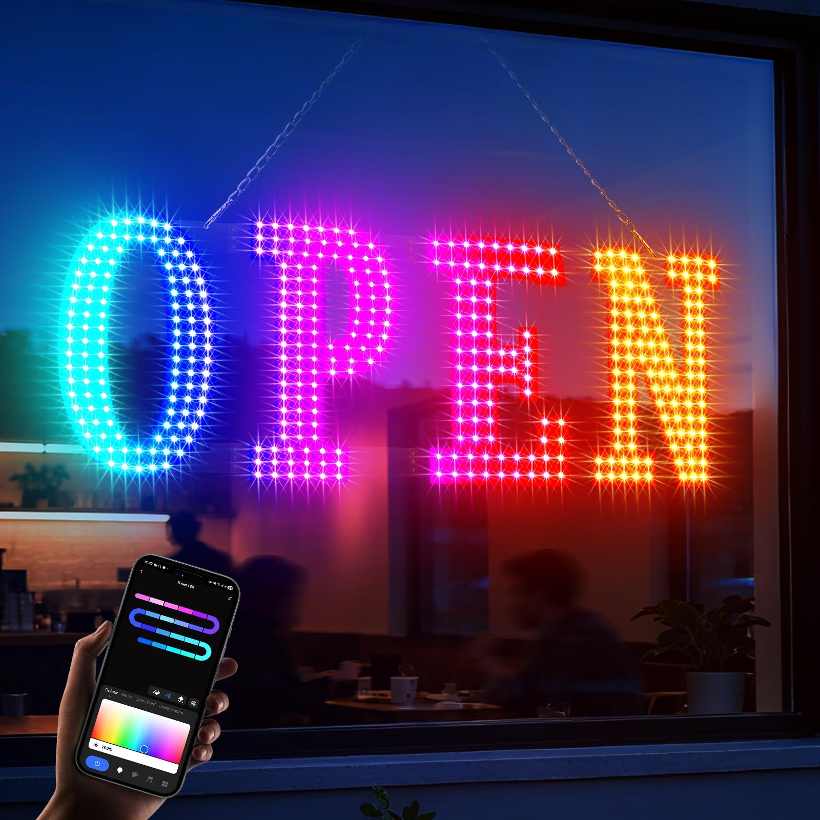Photo 1 of 48'' × 16'' Open Signs for Business, Extra Large LED Open Sign with 16 Million Colors, APP & Remote Control, Timer, 44 Flashing Modes, Adjustable Brightness & Speed, for Storefront Window or Glass Door