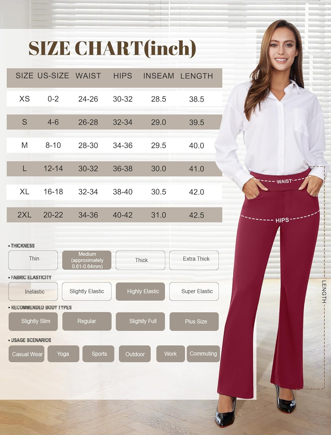 Womens Dress Pants Stretchy Work Pants Business Casual Slacks with 4 Pockets Pull On Office Trousers - Image 6