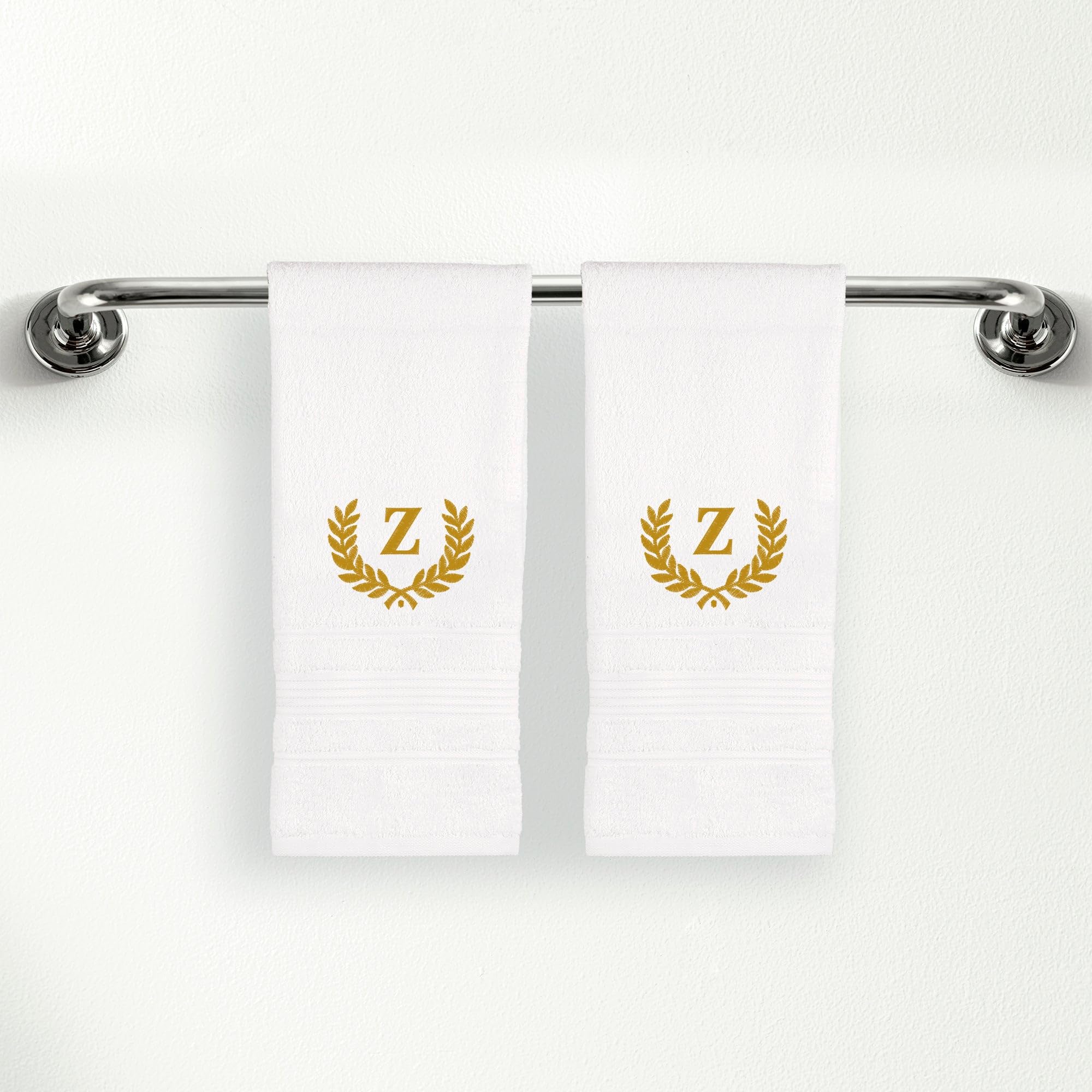 Personalized Custom Monogrammed White Hand Towels Set - 2 Piece, Soft & Absorbent 100% Cotton - Perfect for Gifts, Home, Bathroom, Spa, or Kitchen -
