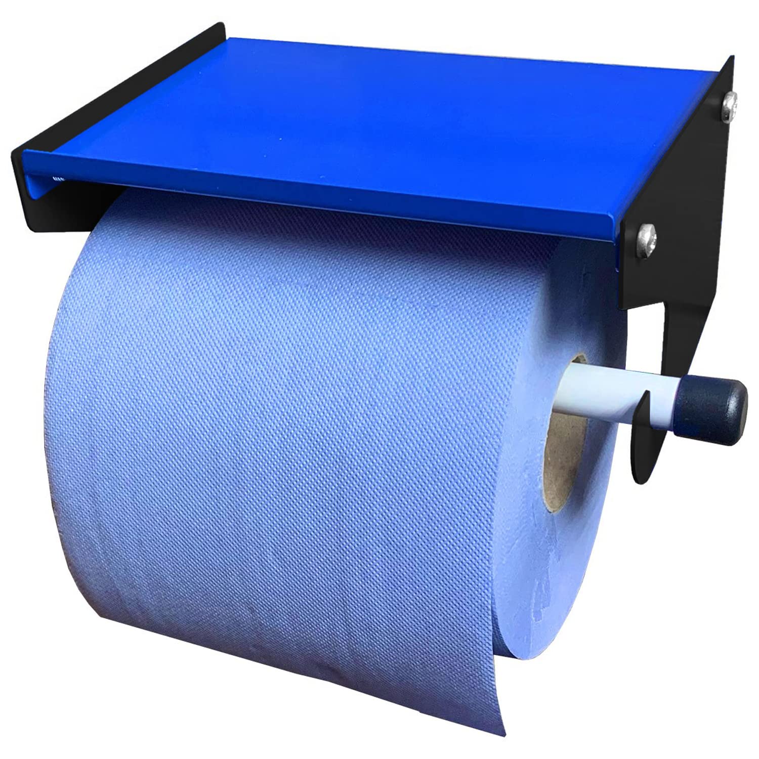 Megamaxx Blue Roll Dispenser Wall Mounted - Roll Holder With Storage Shelf - Industrial Paper Towel Dispenser And Holder - Ideal For Office, Home, Warehouse, Workshop, Factory