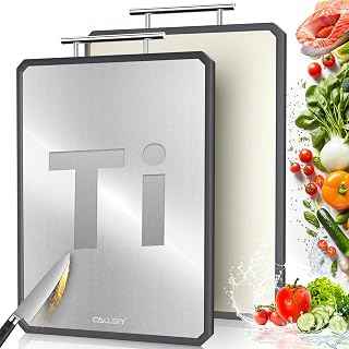 Titanium Cutting Boards for Kitchen, 2 in 1 Non Toxic Cutting Board, Food-Grade Double Sided Pure Titanium & Wheat Straw PP Chopping Board for Meat/Vegetables, Dishwasher Safe Large 16.3”×11-1 PC - Amazon product rated Grade A