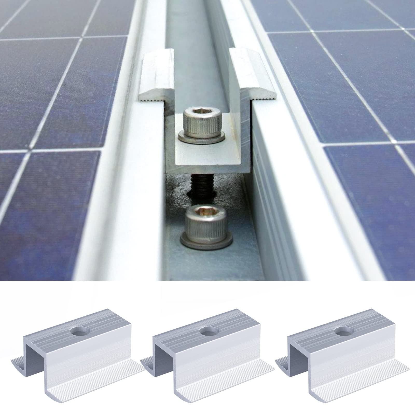 Centrales en Aluminium PV, 12 Pinces pour Panneaux Solaires, Accessoires de Montage pour Hauteur de Module 25-50 mm, Support de Panneau Solaire pour Montage