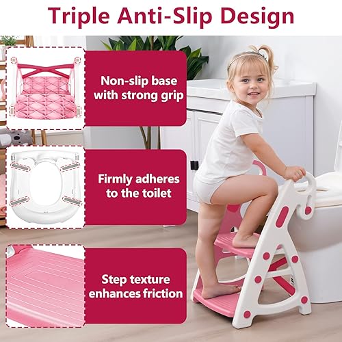 Miniatura 5 de Asiento de entrenamiento para ir al baño asiento de baño 2 en 1 para inodoro y cuarto de bebé, taburete para fregadero con escalera ajustable en