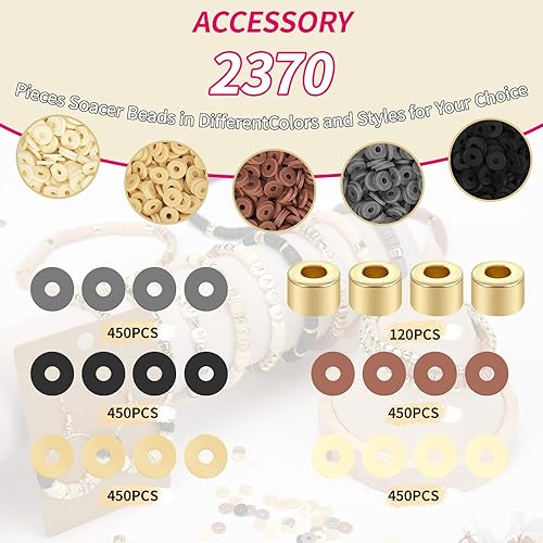 Miniatura 2 de 2370 cuentas de arcilla para hacer pulseras, cuentas Heishi de café de 6 colores, cuentas de arcilla polimérica para suministros de joyería, kit de