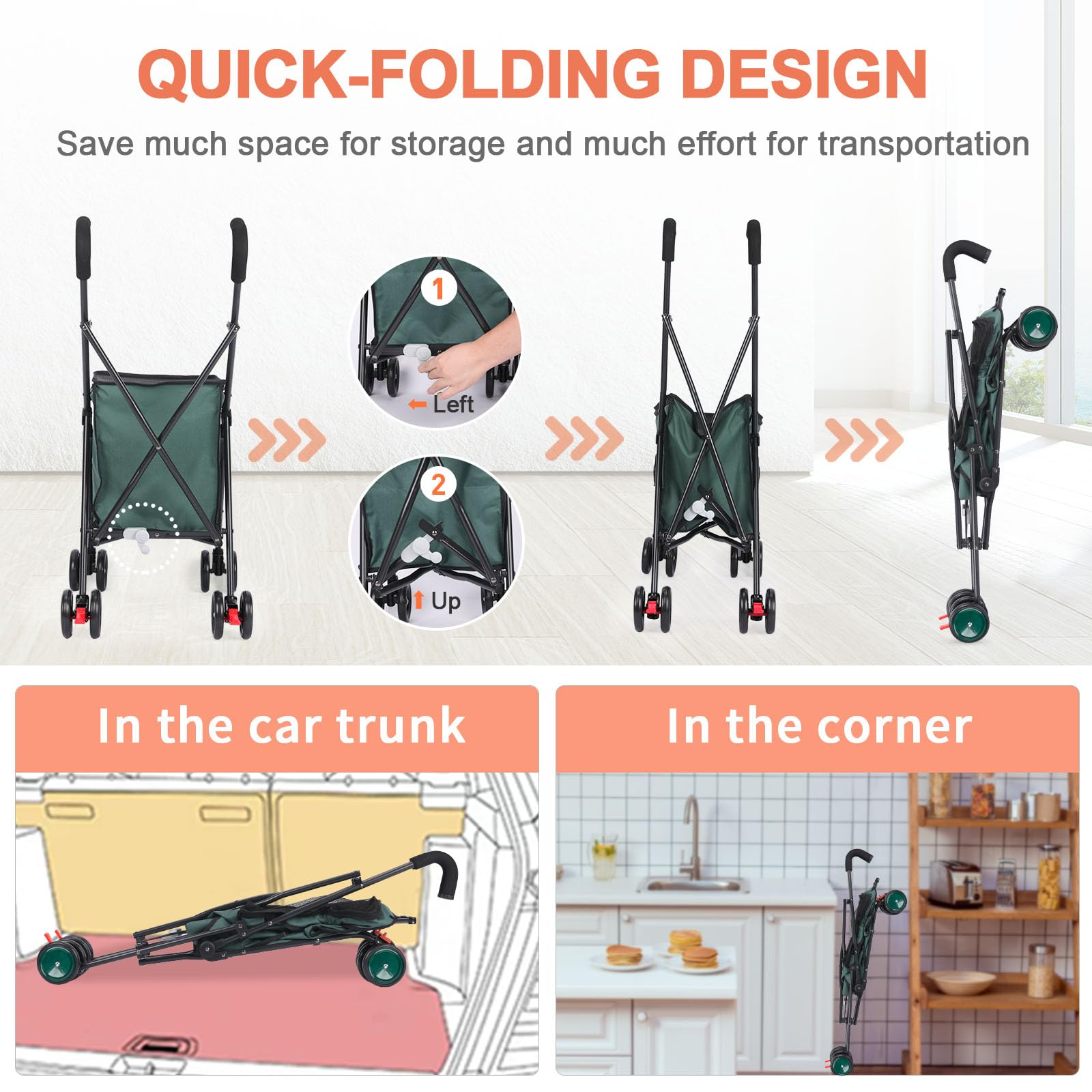 Passeggino Per Cani Pieghevole - Capacità 27.2 Kg, Ruote 360°, Impermeabile, Per Shopping E Viaggi - Foto 2