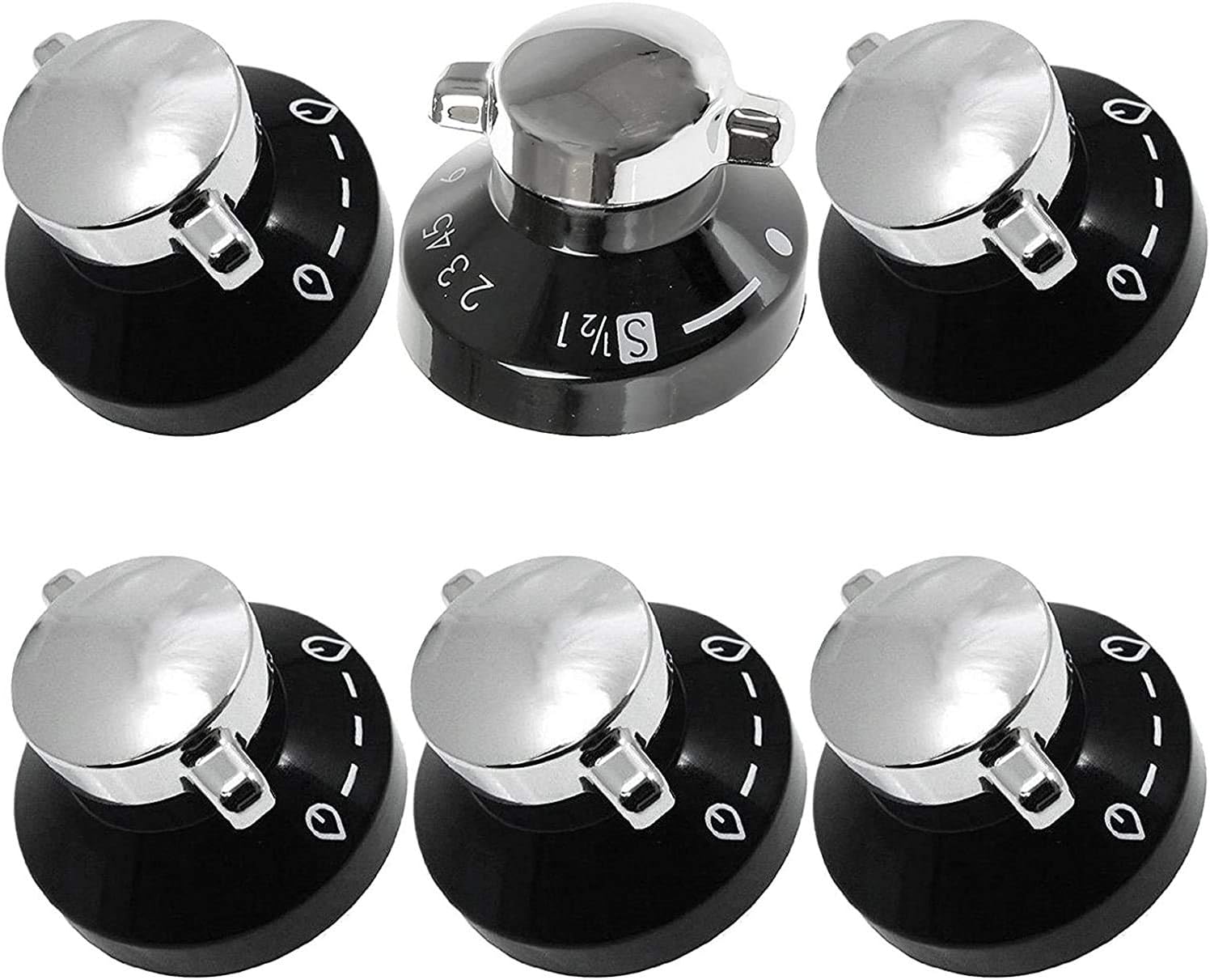 Stoves Gas Hob Oven Cooker Knobs Flame Control Switch (Pack of 6, Black